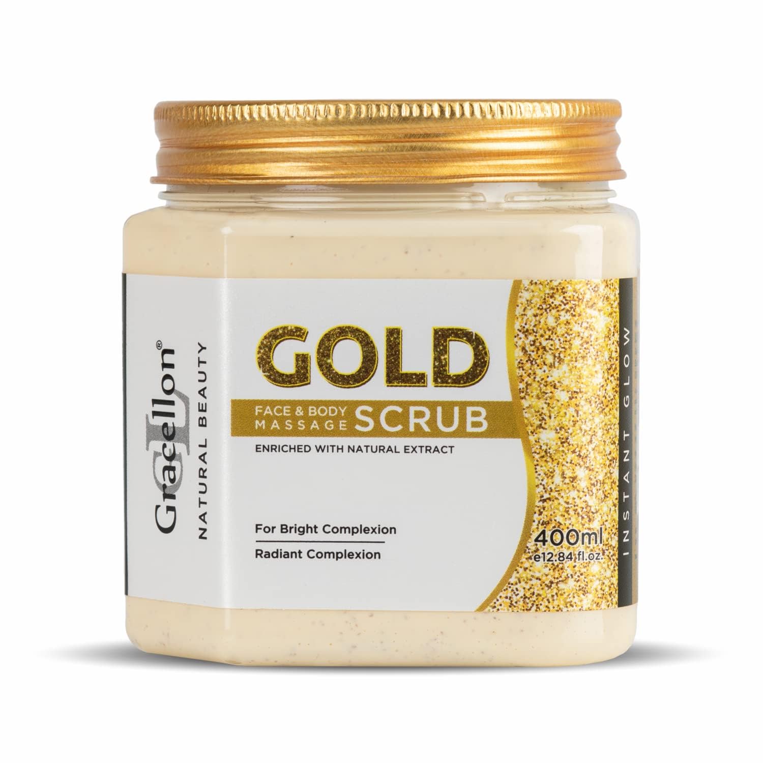 Organic Gold Face & Body Massage Scrub - Paraben & SLES Free for Radiant, Brightened Skin with Instant Glow - 400ml | Perfect for Spa Day, Self-Care Routine & Gift Giving