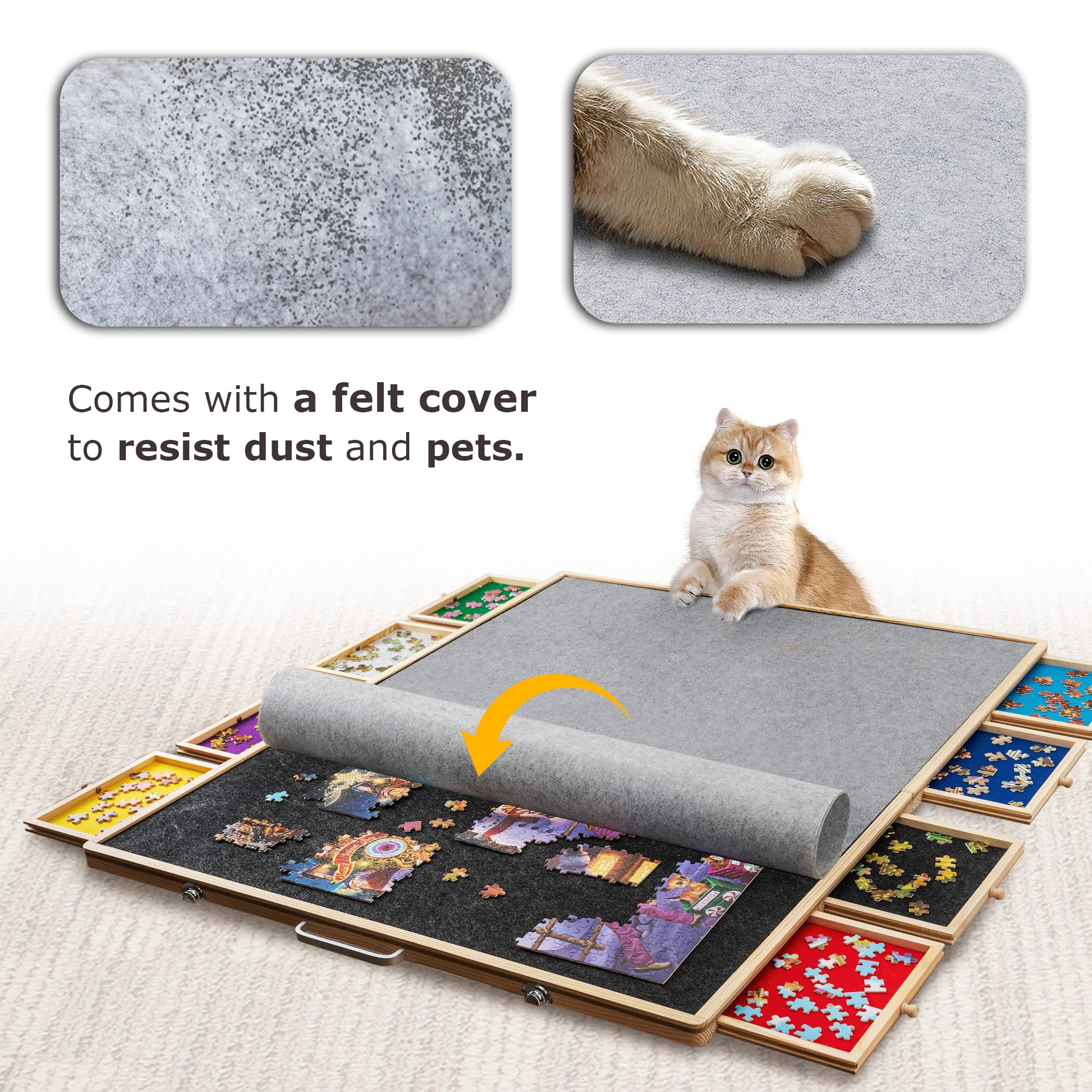 Tektalk 2000 Piece Foldable Puzzle Board with 8 Sorting Trays & Drawers - Portable Jigsaw Puzzle Table with Cover - Storage Solution for 2000/1500/1000/500 Piece Puzzles - Perfect for Family Game Nights & Puzzle Enthusiasts