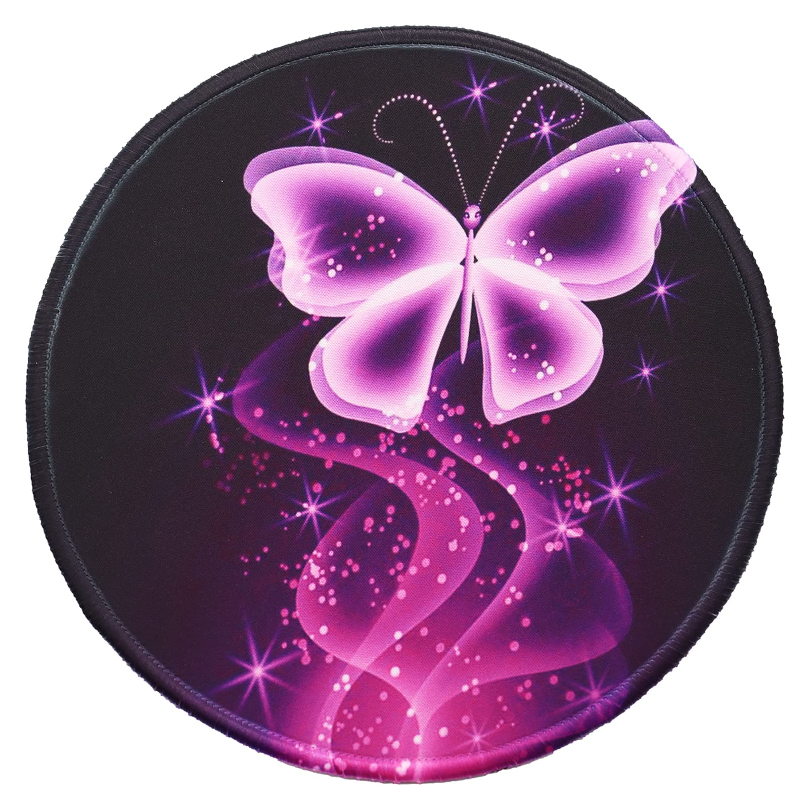 Premium Round Mouse Pad - Non-Slip Rubber Base with Stitched Edge, Washable Lycra Cloth Surface - 7.9 x 7.9 Inch Small Mousepad (Purple Butterfly Design) - Perfect for Office, Gaming & Home Computer Setup