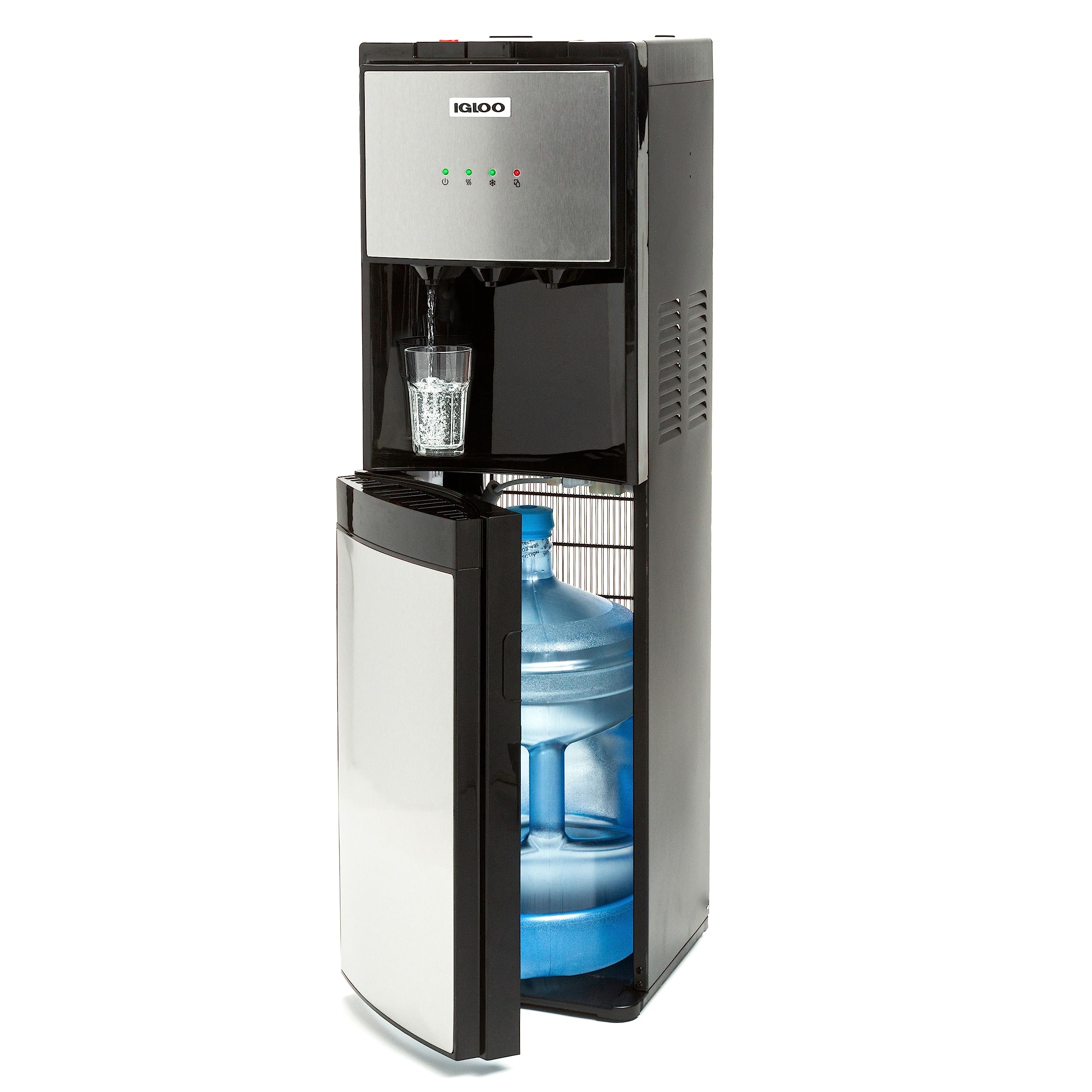 Igloo Bottom Load Water Cooler Dispenser with Hot & Cold Water Options - 3/5 Gallon Bottle Capacity - Child Safety Lock - Stainless Steel/Black - Ideal for Home, Office, Kitchen, Dorm | Energy Efficient & Space Saving Design