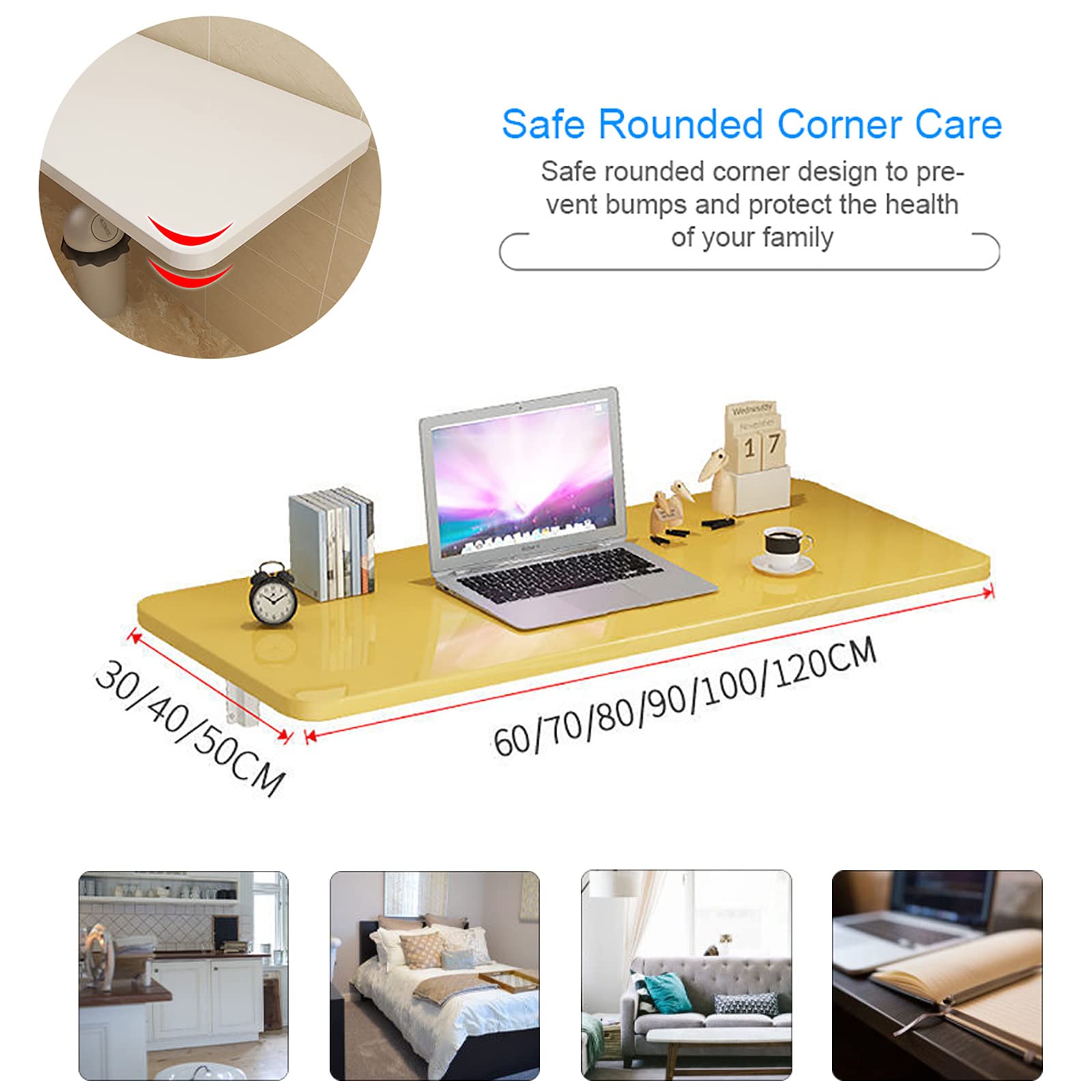 Wall Mounted Folding Desk 50x40cm - Space Saving Foldable Computer Desk for Small Spaces & Laundry Rooms - Black