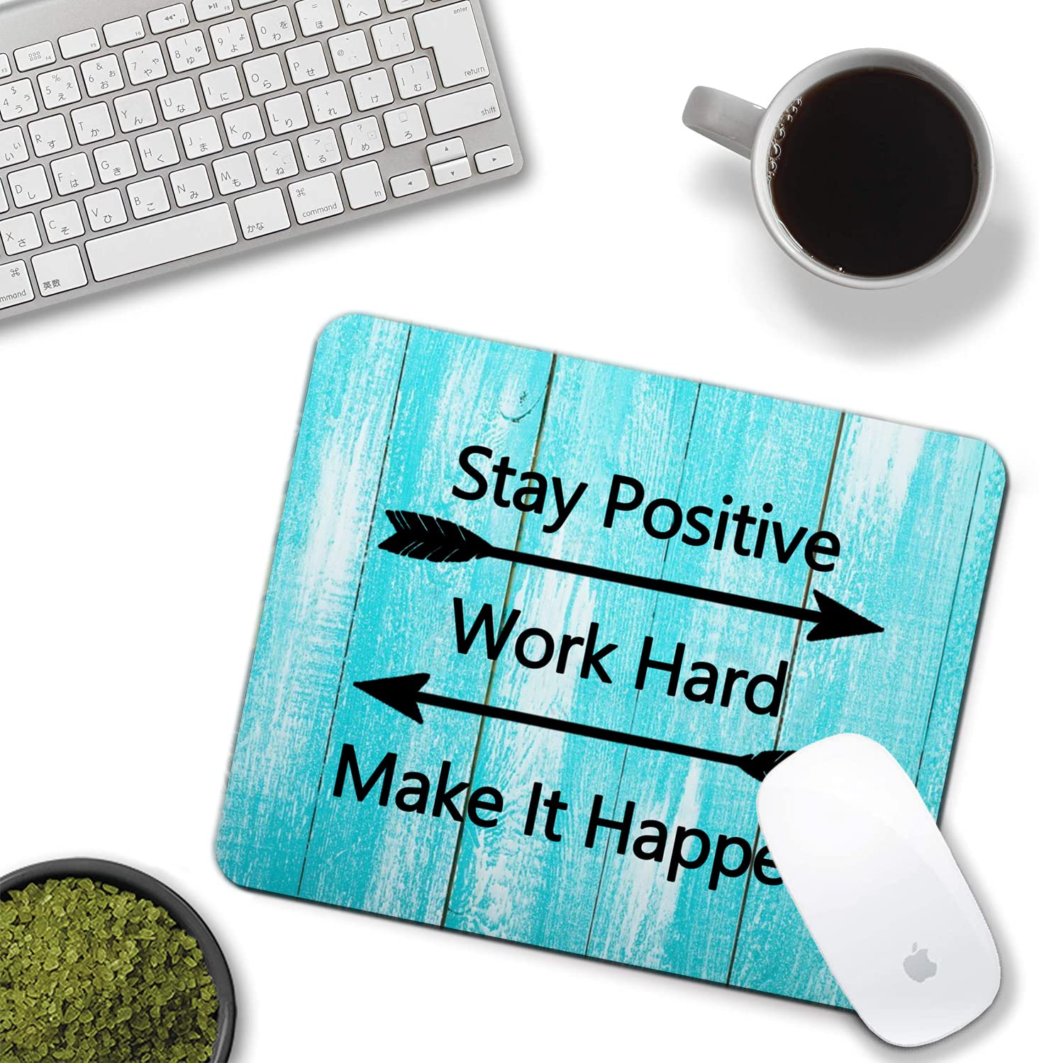 Stay Positive Work Hard Motivational Gaming Mouse Pad - Non-Slip Desk Mat with Inspirational Quote for Office, Home & Esports
