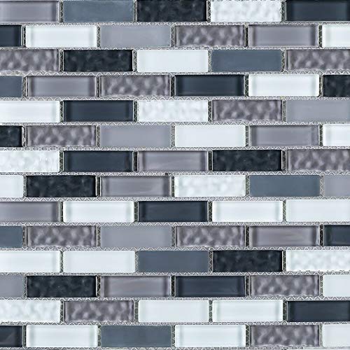 Mini Brick Mix Grey Glass Mosaic Wall Tile - 10 Sheets/Case - Waterproof Peel & Stick Backsplash for Bathroom, Kitchen, Shower, Pool - DIY Home Decor & Commercial Renovation