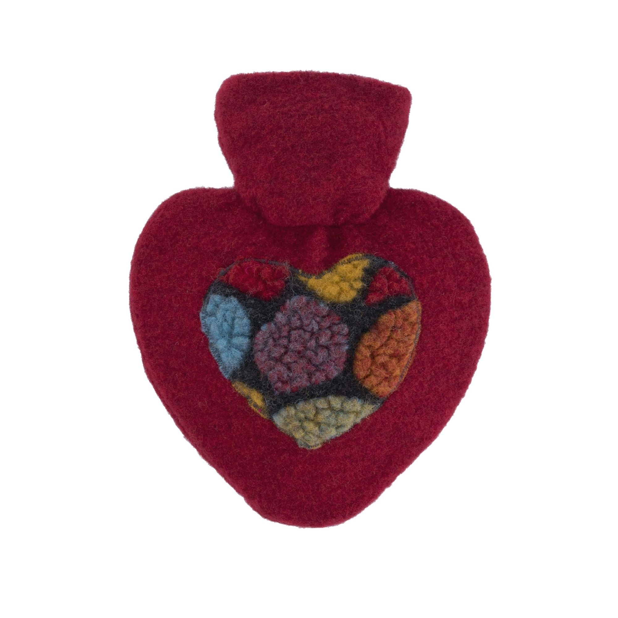 1 Liter Heart Shaped Hot Water Bottle with Red Knitted Pom Pom Felt Cover - Rubberless & Leakproof - Perfect for Period Cramps, Winter Warmth & Cozy Home Comfort