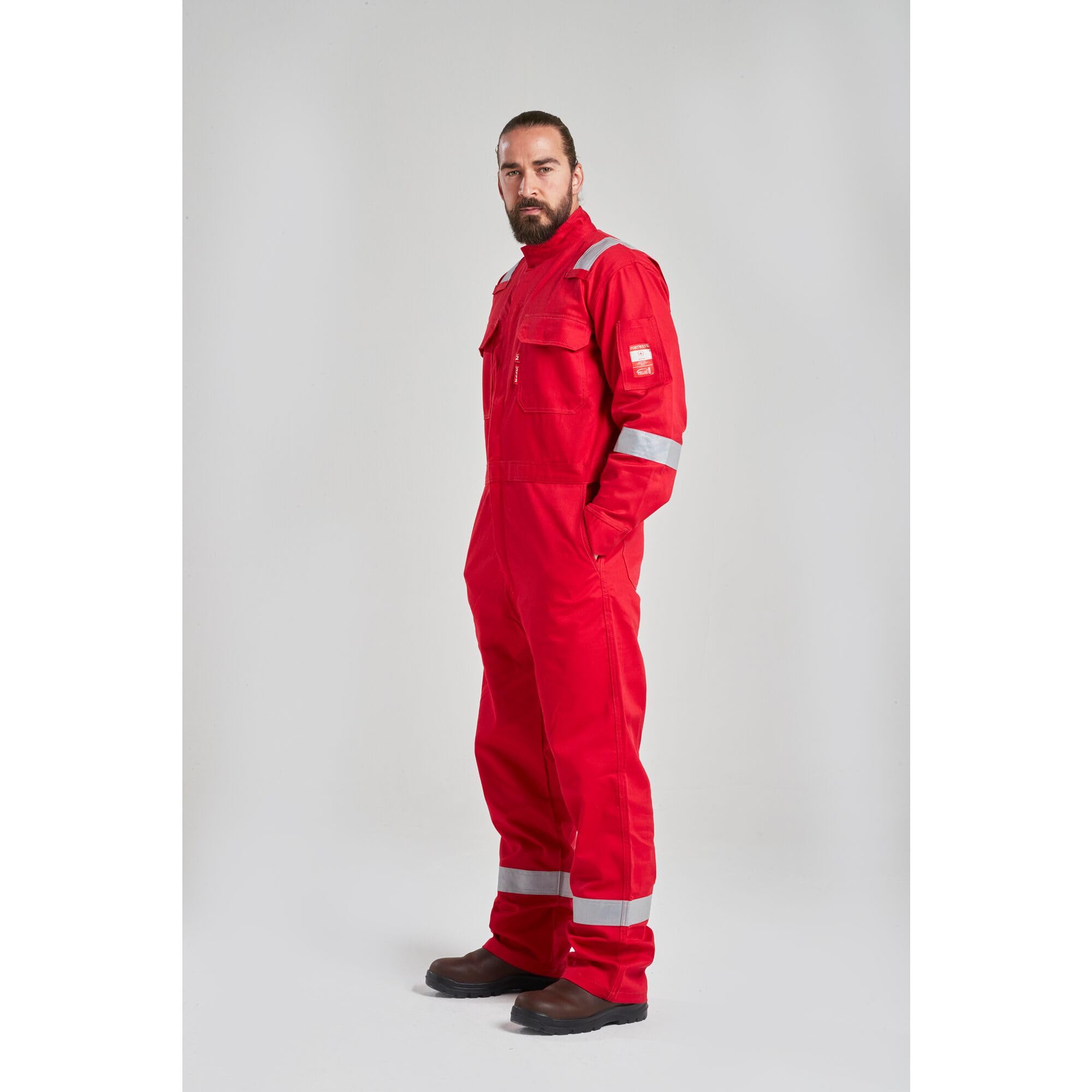 Portwest FR94 Bizflame Fire Resistant Coverall with FR Reflective Tape - ASTM/NFPA Certified - Red - Size 6XL - Flame Retardant Workwear for Industrial Safety & Hazardous Environments