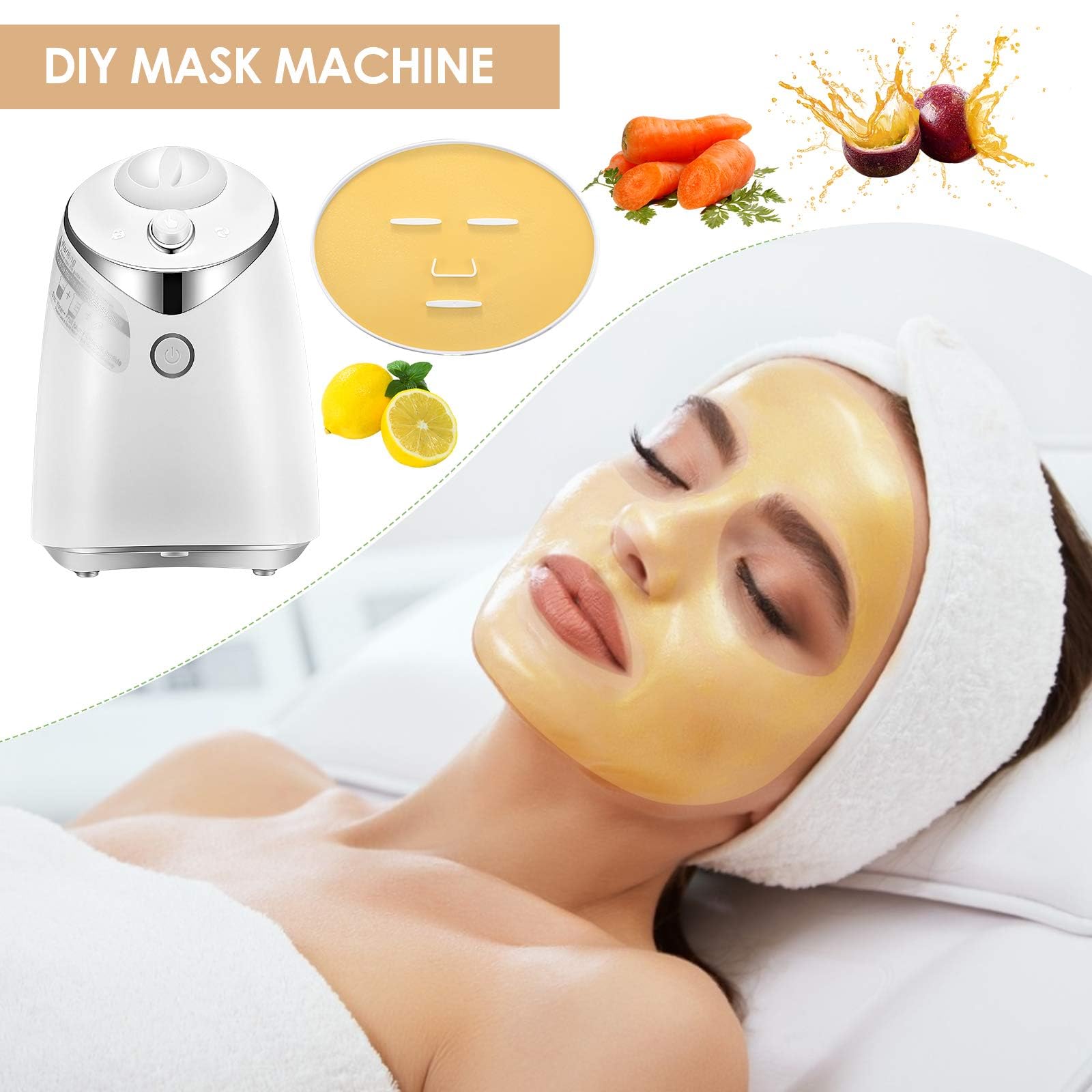 Smart Automatic Face Mask Maker Machine with 30 Collagen Pads - DIY Natural Fruit & Vegetable Facial Mask Maker with Voice Control & Auto Clean - 5 Minute Spa Skin Care Device for Home & Professional Use - Perfect for Relaxation, Beauty Salons & Personal Skincare Routines