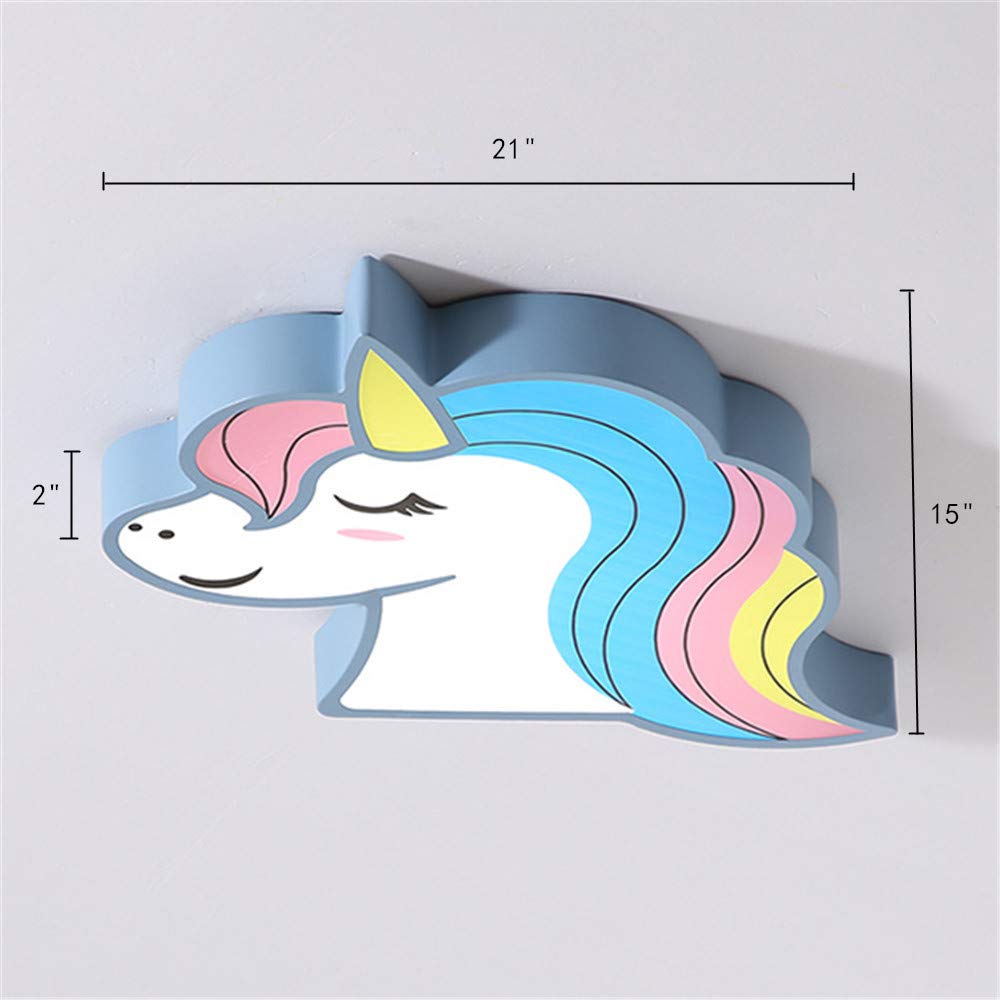 RUNNUP Unicorn Ceiling Light for Kids Room - Remote Control Flush Mount LED Light with Stepless Dimming, Blue Unicorn Night Light for Girls & Boys Bedroom, Nursery, Kindergarten, Playroom & Amusement Park Decor