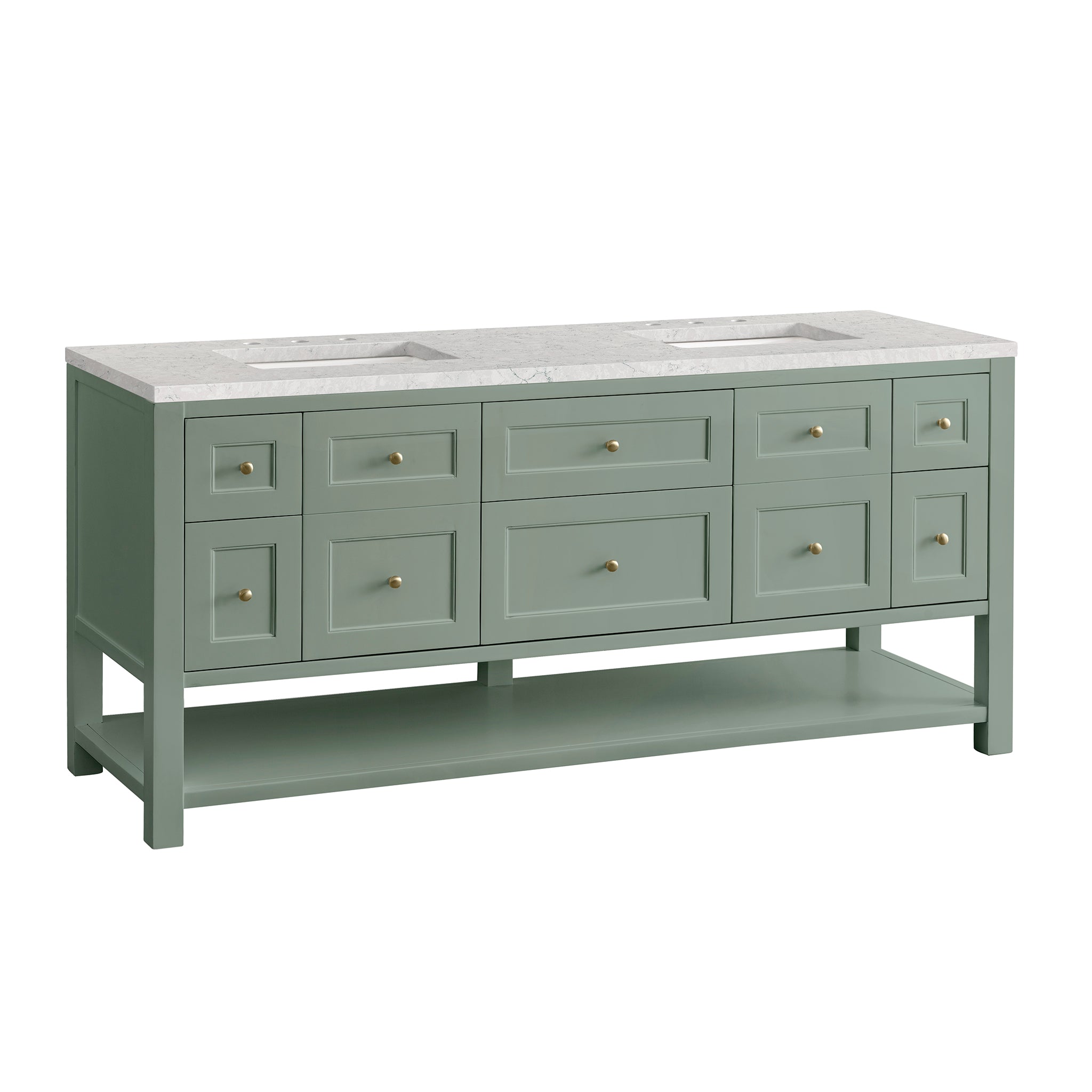 Breckenridge 72-Inch Double Vanity with Smokey Celadon Finish & 3CM Eternal Jasmine Pearl Top - Perfect for Master Bathroom Renovation and Luxury Home Upgrade