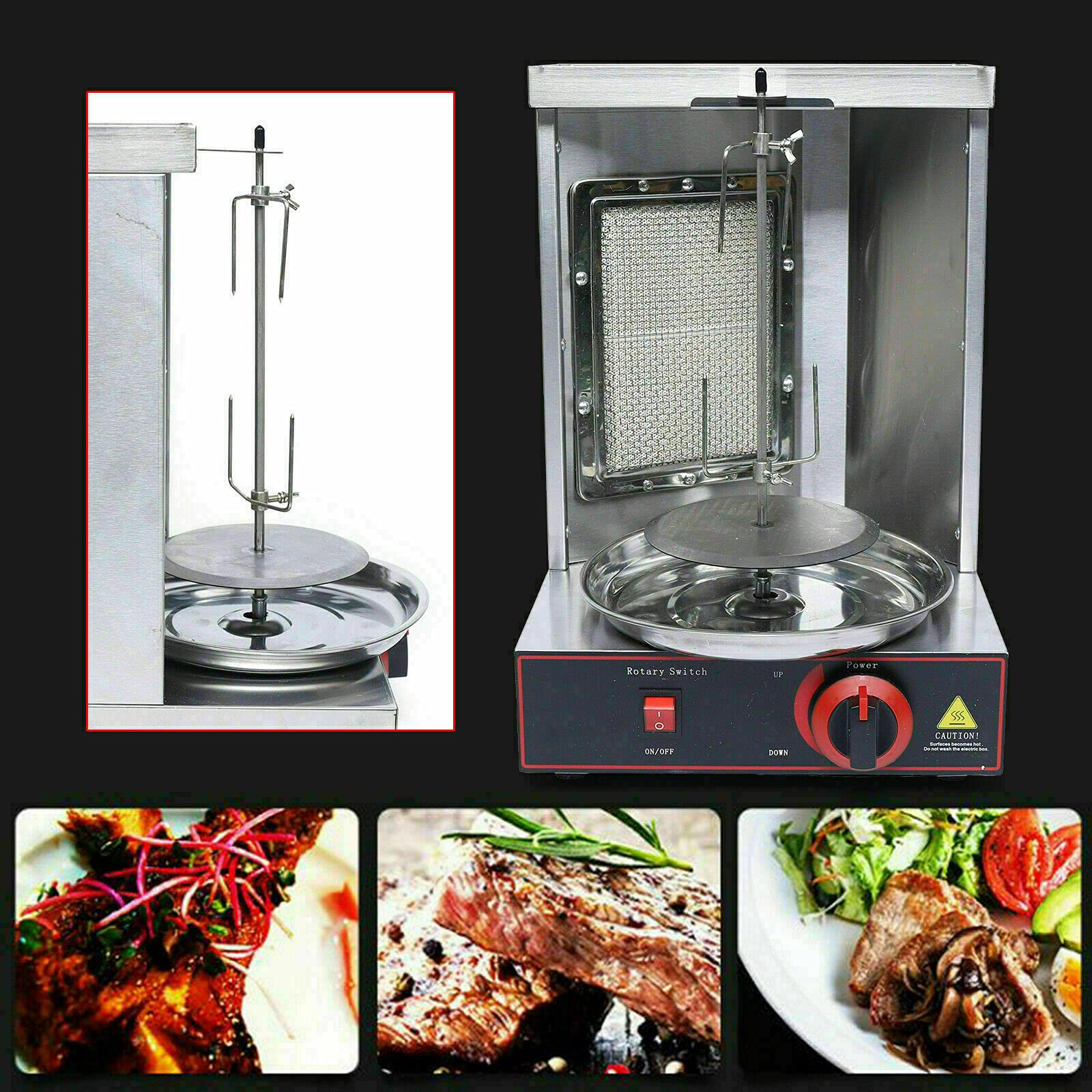 Commercial Gas Shawarma Machine - Vertical LPG Kebab Grill, Smokeless BBQ Rotisserie Oven with 1 Burner, 110V for Restaurants, Food Trucks & Catering Events