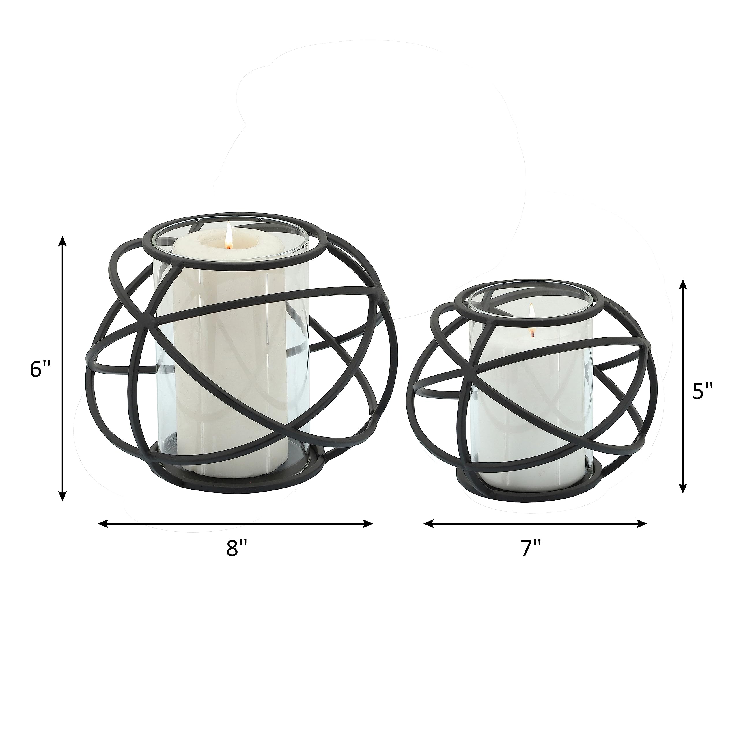 Set of 2 Modern Black Orb Candle Holders - 6