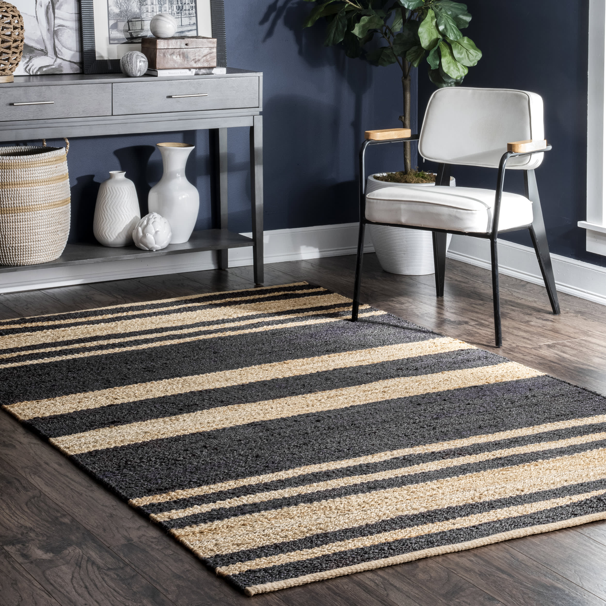 Stylish Awning Stripes Area Rug in Charcoal - Perfect for Living Room, Bedroom, and Office Decor