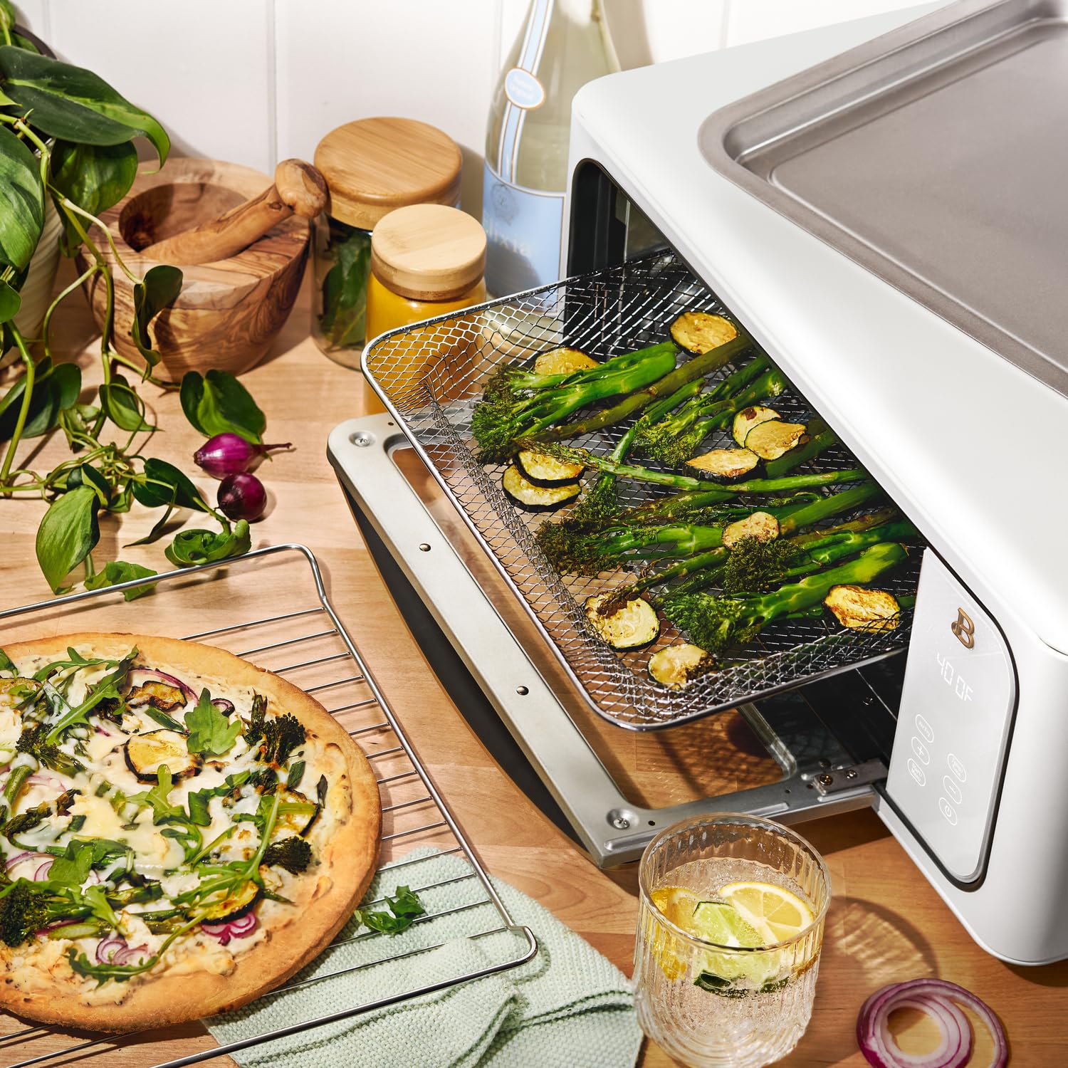 1800W Air Fry Toaster Oven with 9-Slice Capacity - White Icing by Drew Barrymore | Perfect for Baking, Roasting & Air Frying | Ideal for Small Kitchens & Quick Meals