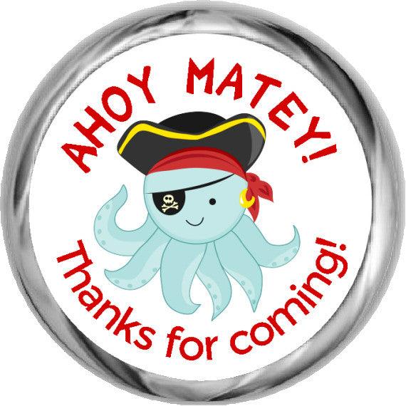 Pirate Octopus Stickers for Scrapbooking & DIY Crafts - Perfect for Birthday Party Favors, KISSES Candy Wraps & Gift Decorations