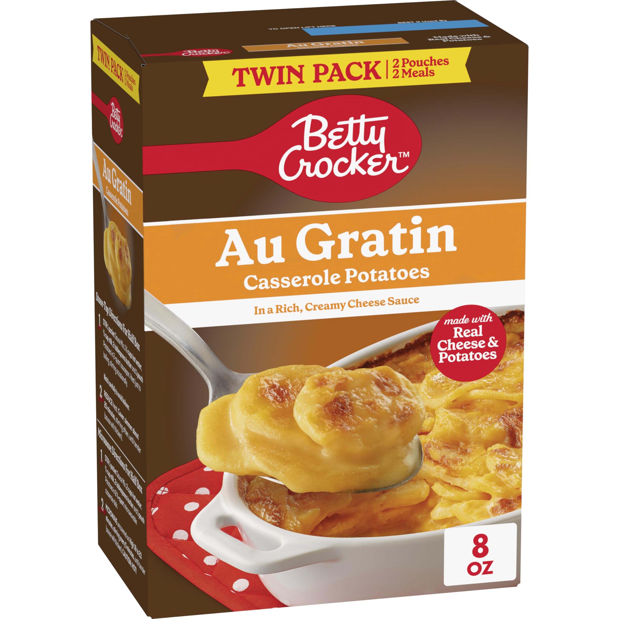 Betty Crocker Au Gratin Casserole Potatoes with Real Cheese - Twin Pack (8 oz Each) - Perfect for Family Dinners & Holiday Meals