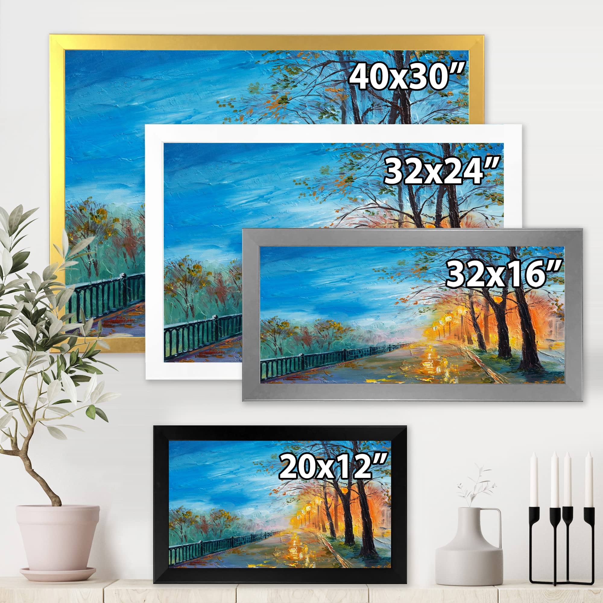 Autumn Road Landscape Framed Wall Art - Traditional Evening Scene Painting for Living Room, Bedroom & Office Decor