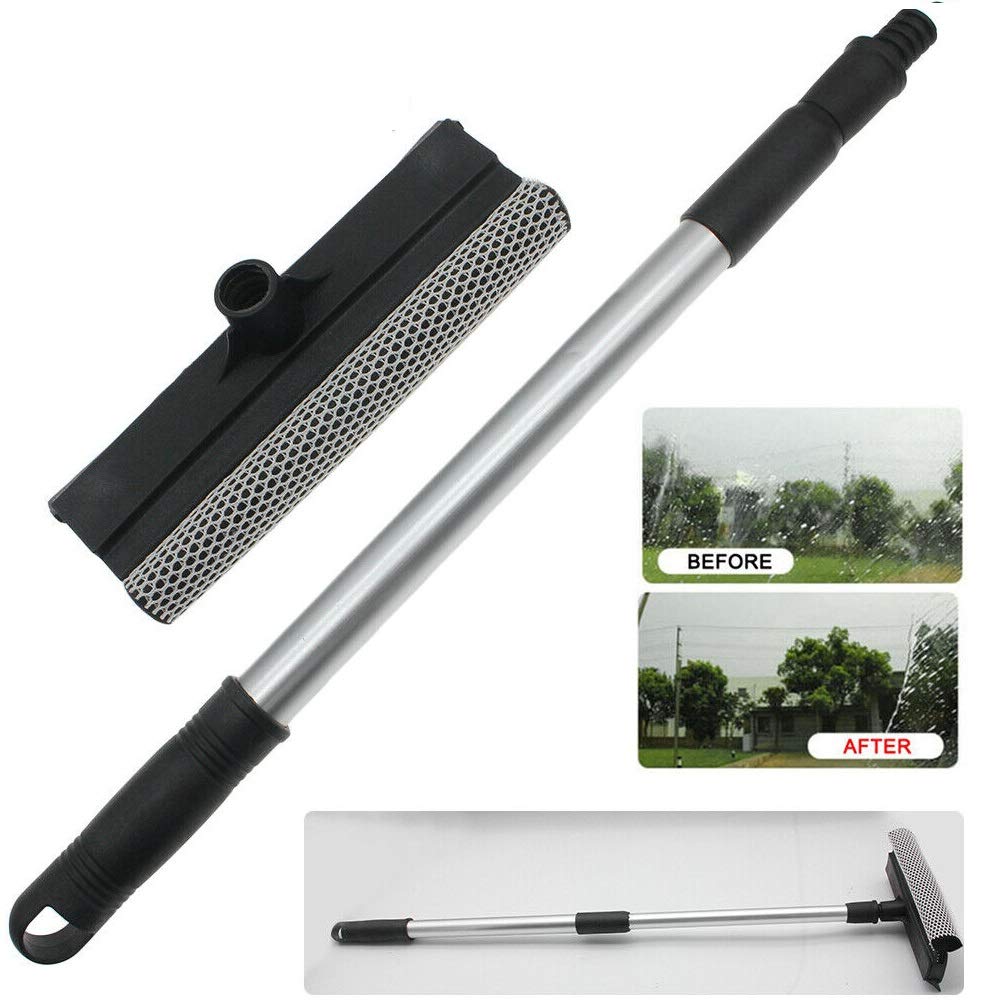 Extended Reach Car Windshield Wiper Cleaner with Pivoting Head - Long Handle Window Squeegee Scrubber Brush for Auto Glass & Home Cleaning (Black) - Perfect for Hard-to-Reach Windows, Car Wash & Household Cleaning