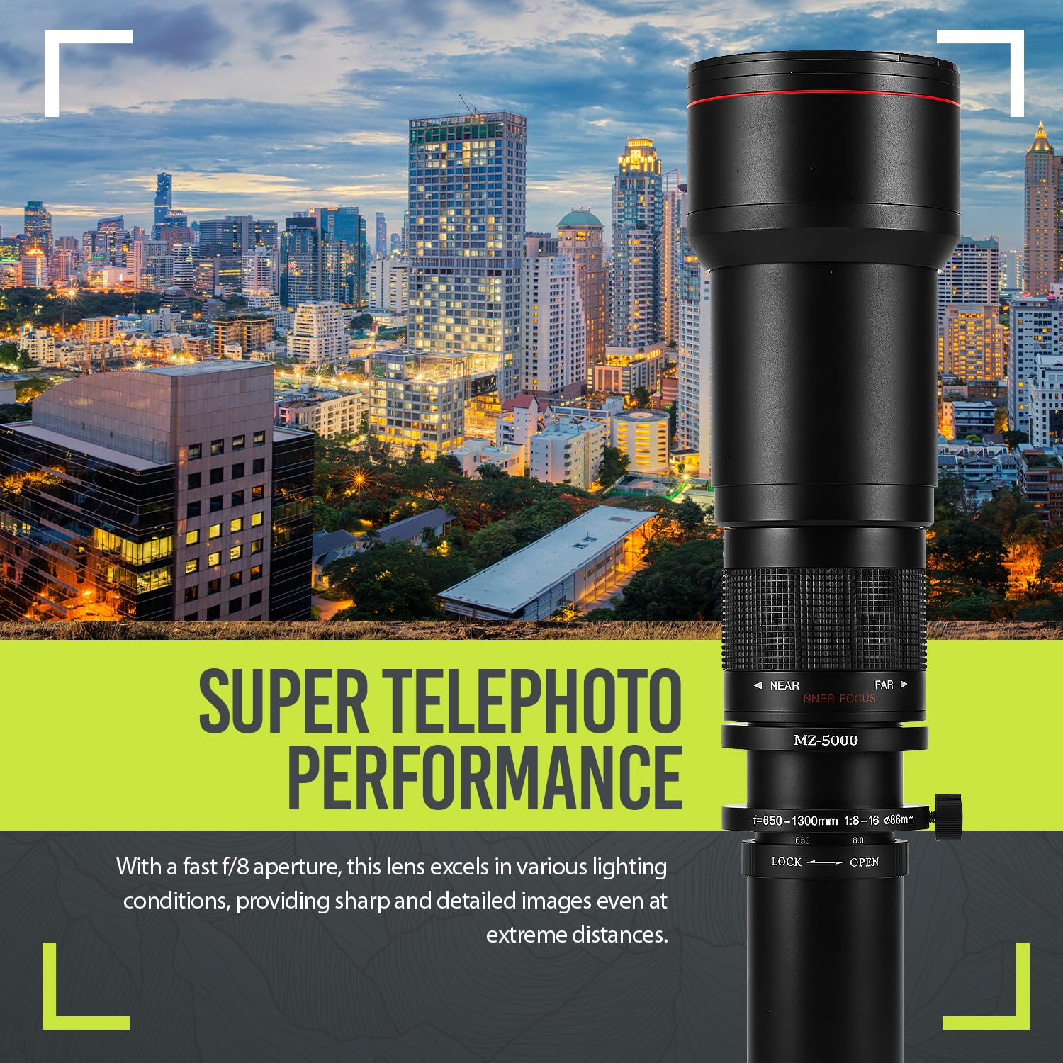 Professional 650mm-1300mm f/8 High-Power Manual Telephoto Lens for Nikon Z5 Z6 Z6II Z7 Z7II Z8 ZF Mirrorless Cameras - Perfect for Wildlife Photography, Sports Events & Long-Distance Shooting