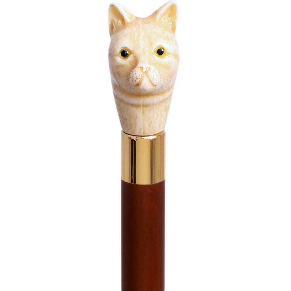 Handcrafted Italian Style Walking Cane with Cat Head Faux Ivory Handle - Adjustable Custom Shaft & Collar for Seniors, Fashionable Mobility Aid for Indoor & Outdoor Use