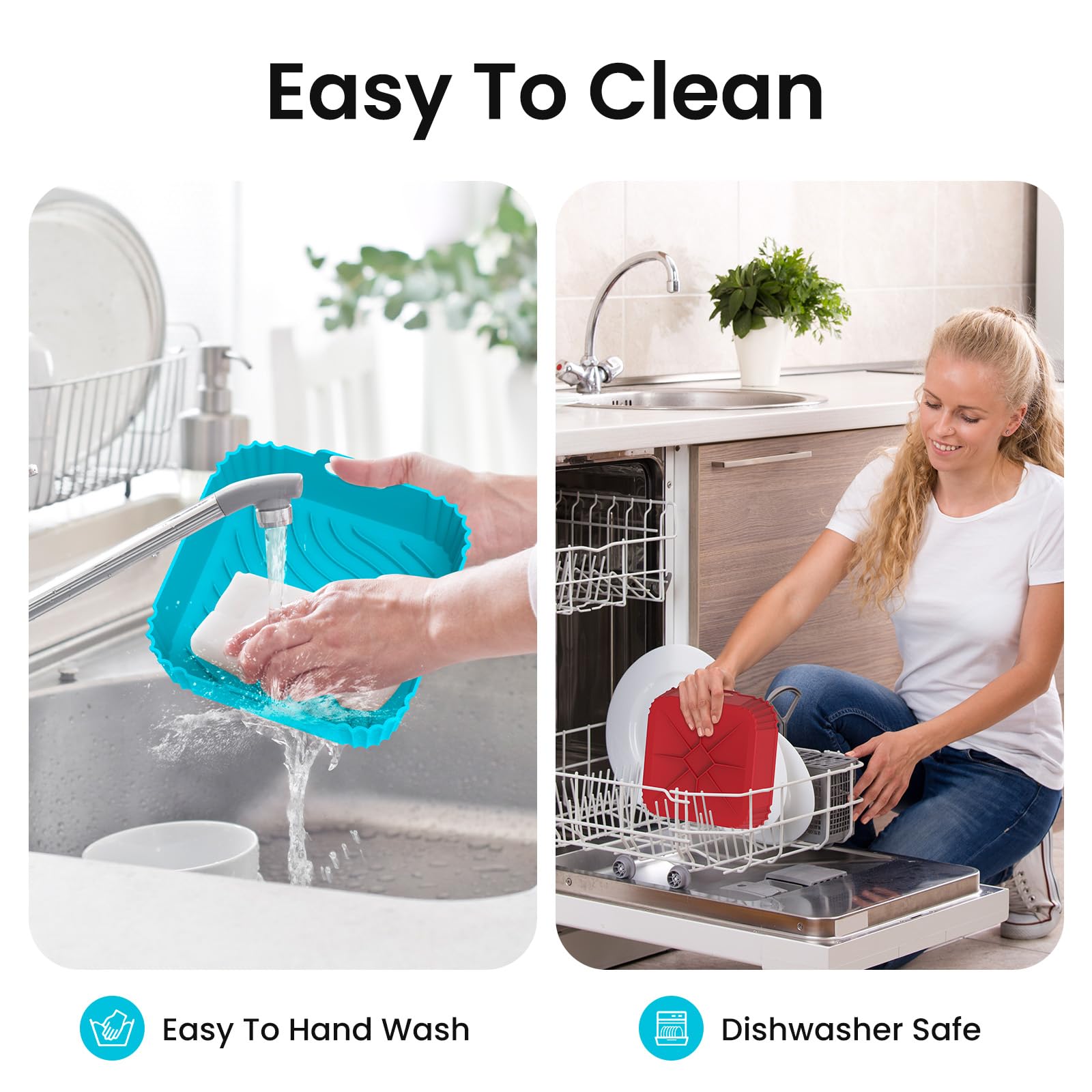 Redfly 2 Pack Reusable Square Silicone Air Fryer Liners for 4-5.5 QT - Non-Stick Baking Accessories Replacement for Parchment Paper (Red & Blue) - Perfect for Roasting, Baking, and Air Frying Vegetables, Meats, and Snacks
