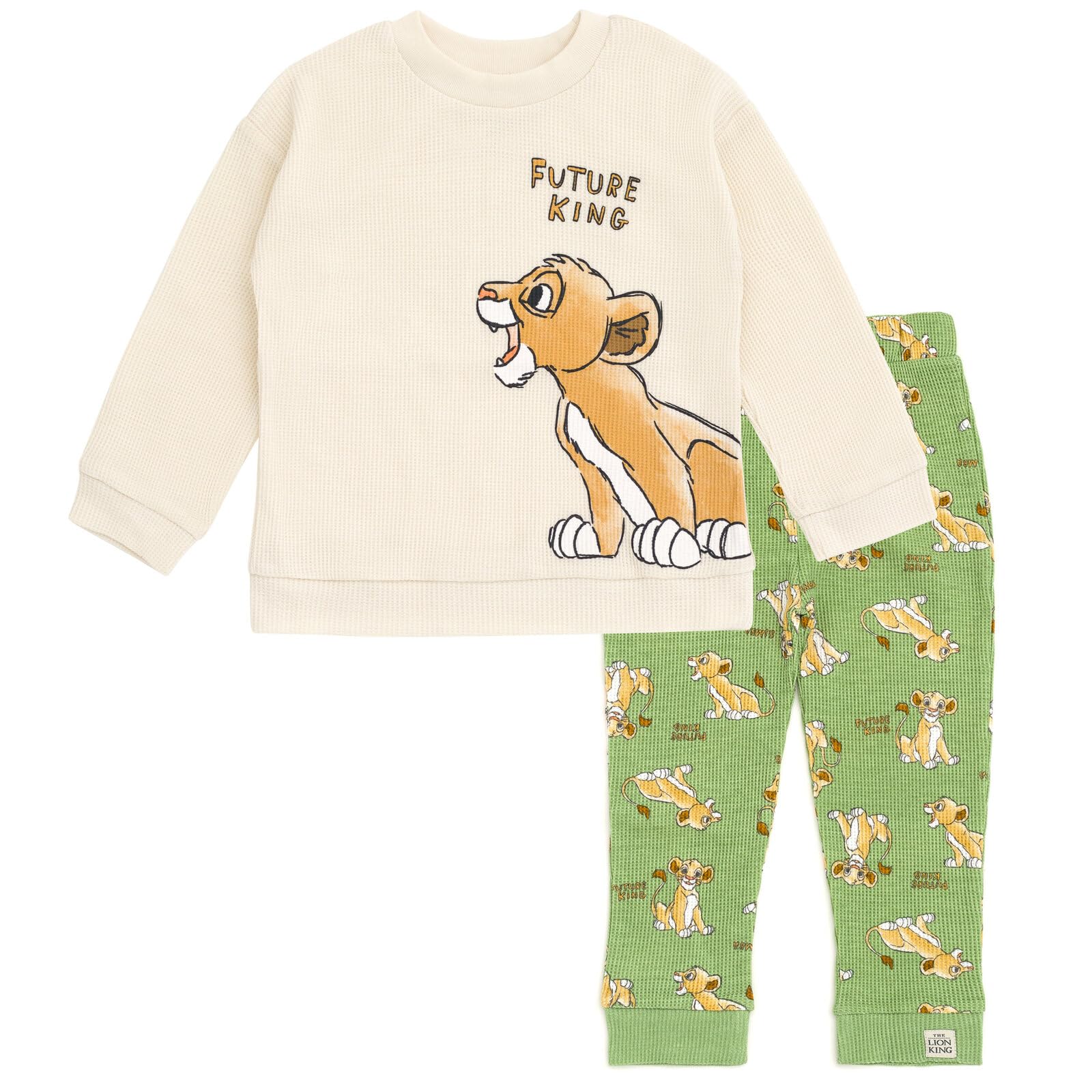 Disney Waffle Knit Pullover Sweatshirt & Jogger Pants Outfit Set for Babies & Toddlers (0-3M-5T) - Soft Cotton Lounge Wear for Newborns & Kids - Perfect for Playtime, Family Photos & Cozy Outings