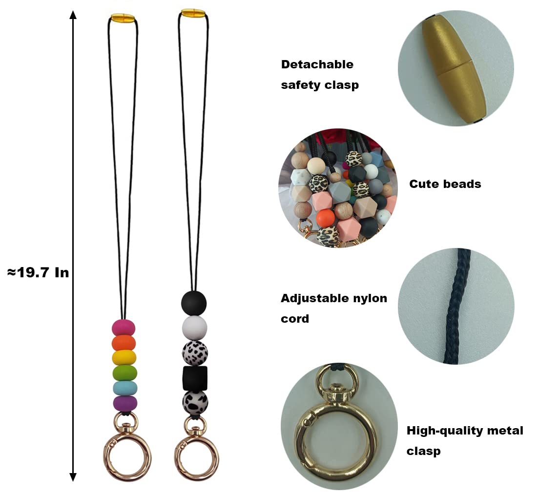Cute Silicone Beaded Lanyard for Teachers & Students - ID Badge & Key Holder (2pcs) - Perfect for School & Office Use