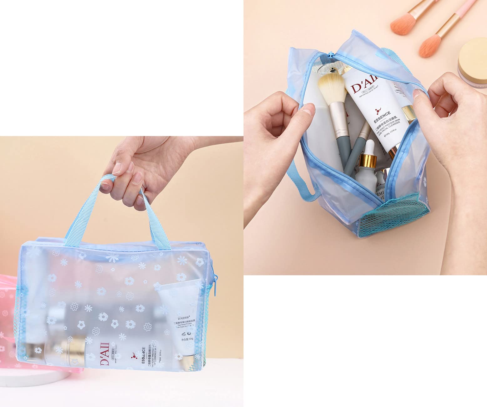 5 Pack Clear Waterproof Cosmetic Makeup Bags for Travel - Transparent Toiletry Organizer with Zipper & Handle for Men & Women - Perfect for Airplane Carry-on, Bathroom Storage & Gym Essentials