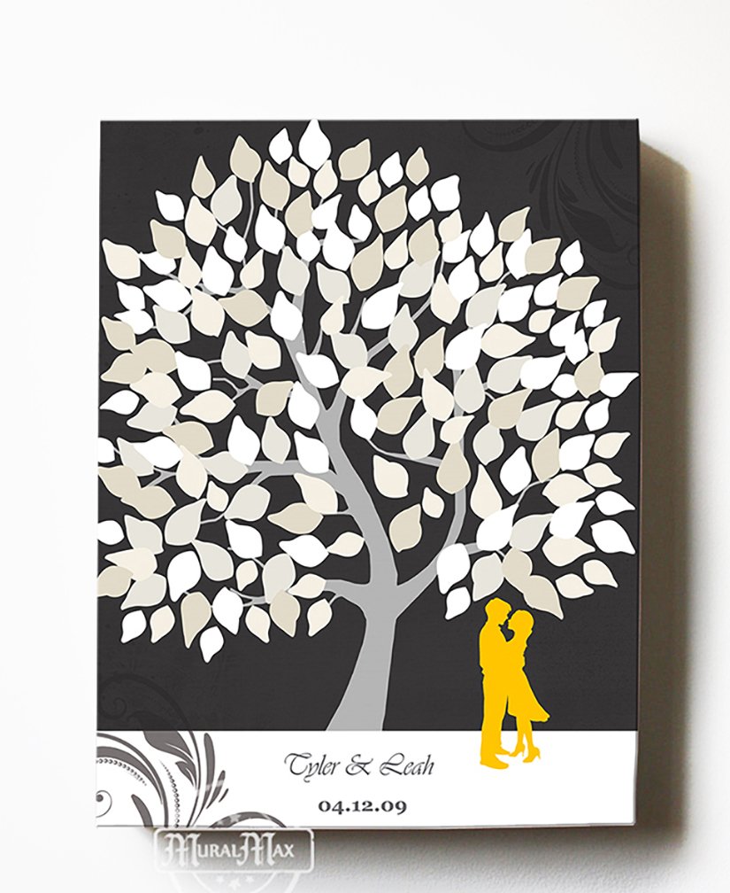 Personalized Couples Canvas Wall Art - Custom His & Hers Romance Tree with Names & Date - Wedding, Anniversary, Housewarming Gift - Charcoal 20