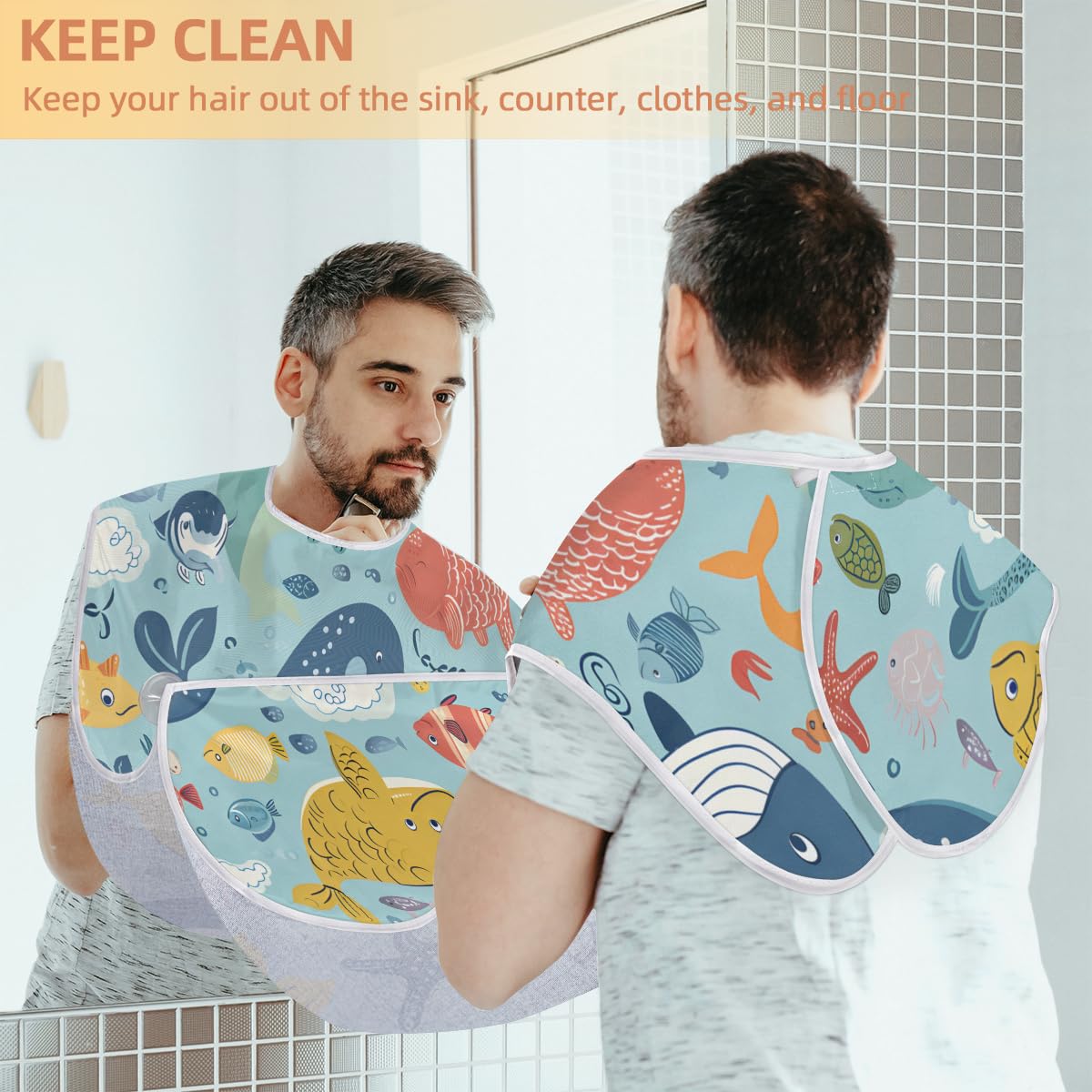 Cute Cartoon Whale Beard Shaving Bib for Men - Waterproof Makeup & Hair Dye Apron for Women, Barber Cape for Haircut - Sink Hair Catcher & Beard Trimming Tool - Perfect for Home Grooming & Salon Use