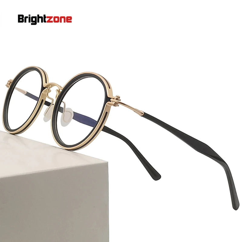 Brightzone Unisex Full Rim Round Acetate Titanium Eyeglasses 75820 - Stylish Lightweight Glasses for Men & Women - Perfect for Reading, Work, and Everyday Wear