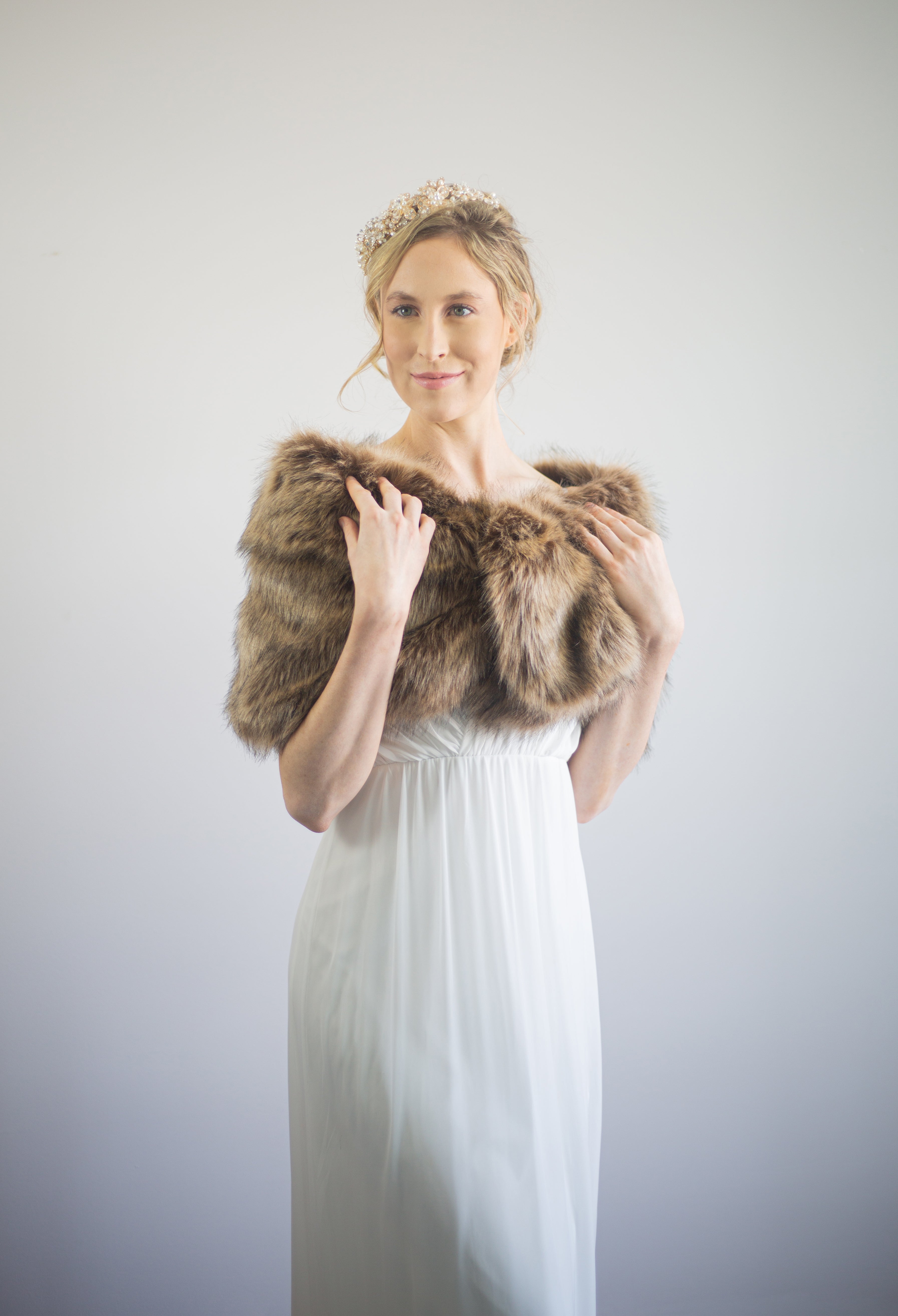 Luxury Brown Fur Shawl Wrap - Blair Brw03 | Soft & Warm Winter Fashion Accessory for Women | Perfect for Evening Parties, Weddings & Cold Weather Outings