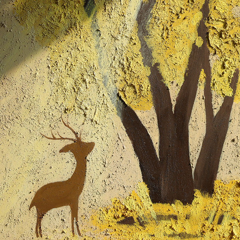 Original Handmade Deer Landscape Painting - Gold Tree Modern Art Canvas Wall Decor for Living Room, Bedroom & Office