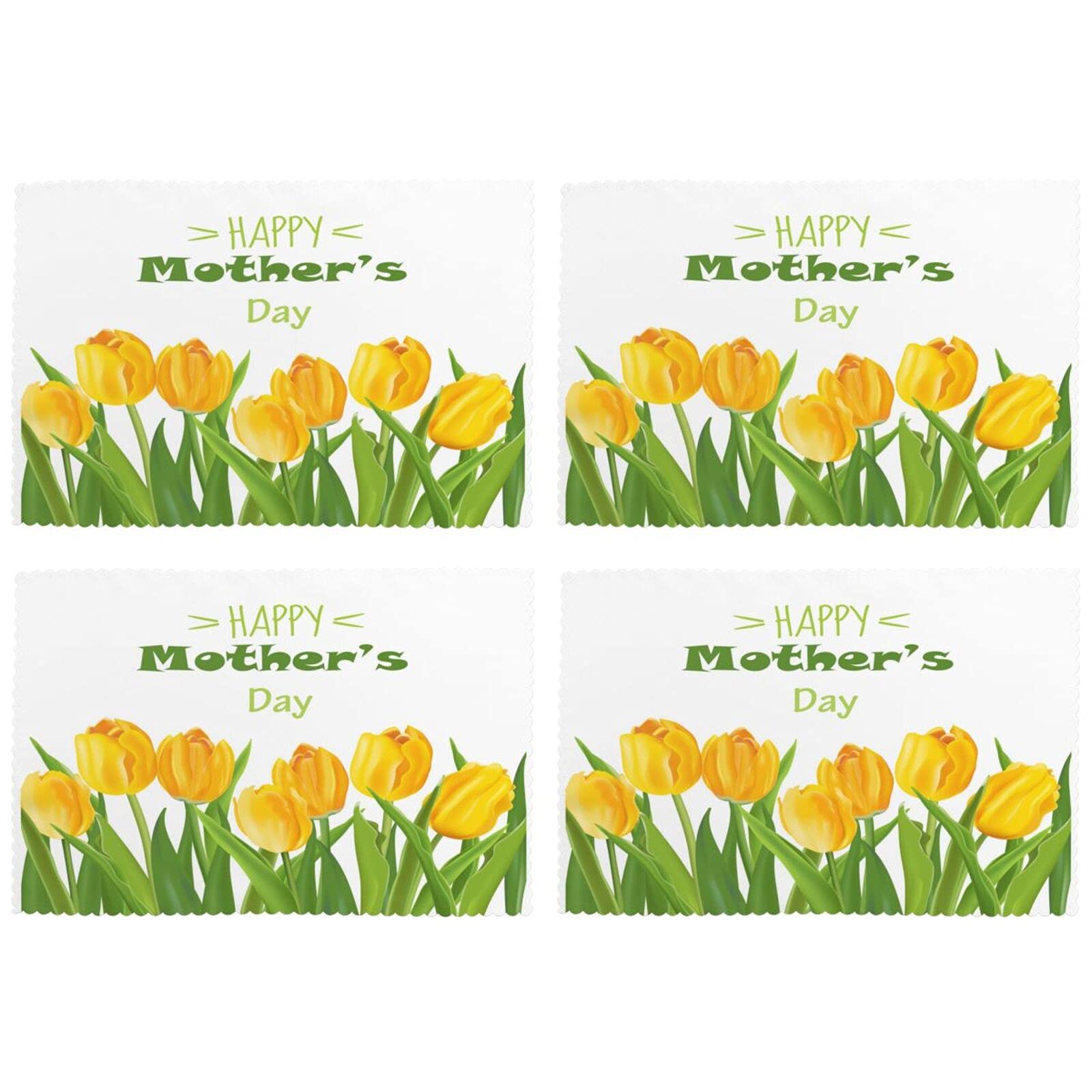 VunKo Happy Mother's Day Placemats Set of 4 - 12x18 Inch Washable Heat-Resistant Table Mats with Yellow Tulip Design for Kitchen & Dining Table Decor | Perfect for Family Dinners, Holiday Gatherings & Home Decoration