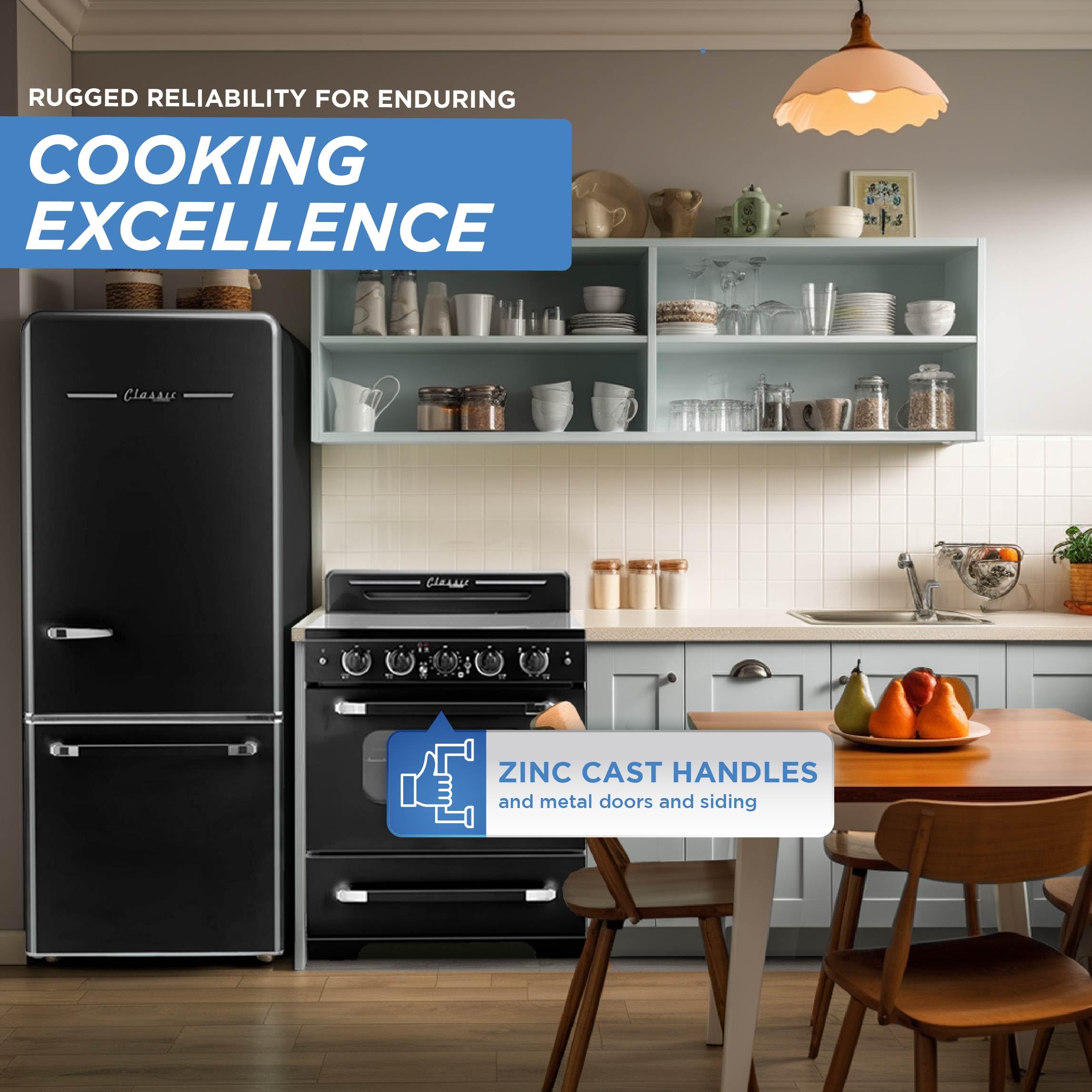 Unique Appliances UGP-30CR EC B 30-Inch Freestanding Electric Convection Oven with Retro Design - 5-Element Glass Cooktop, Radiant Heating, Midnight Black - Perfect for Kitchens, Restaurants & Small Spaces