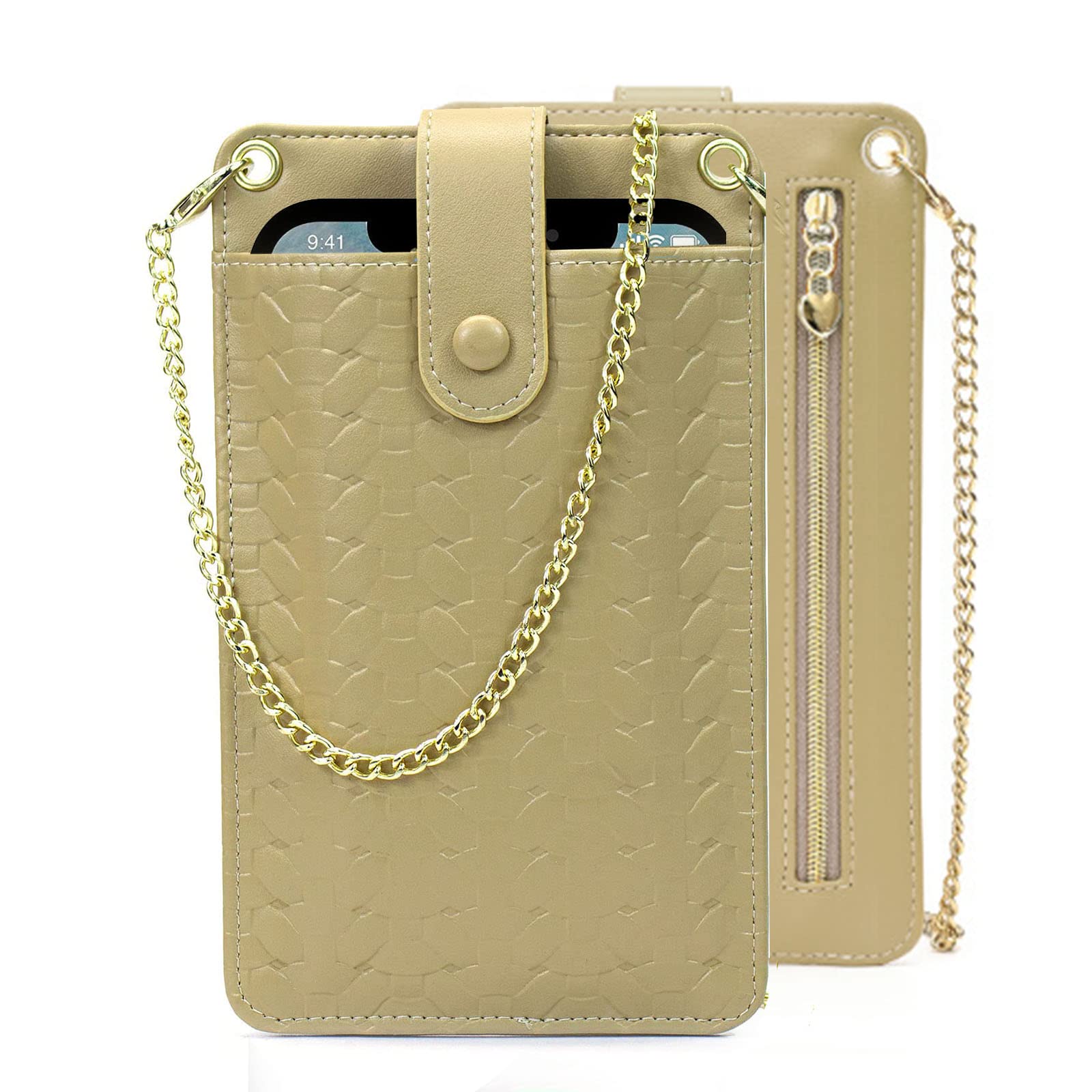 Women's Small Crossbody Bag - Phone Purse Wallet with Chain Strap & Lanyard, Woven Satchel with Card Slots & Zip Pocket (Tyler Tan) - Perfect for Travel, Shopping & Everyday Use