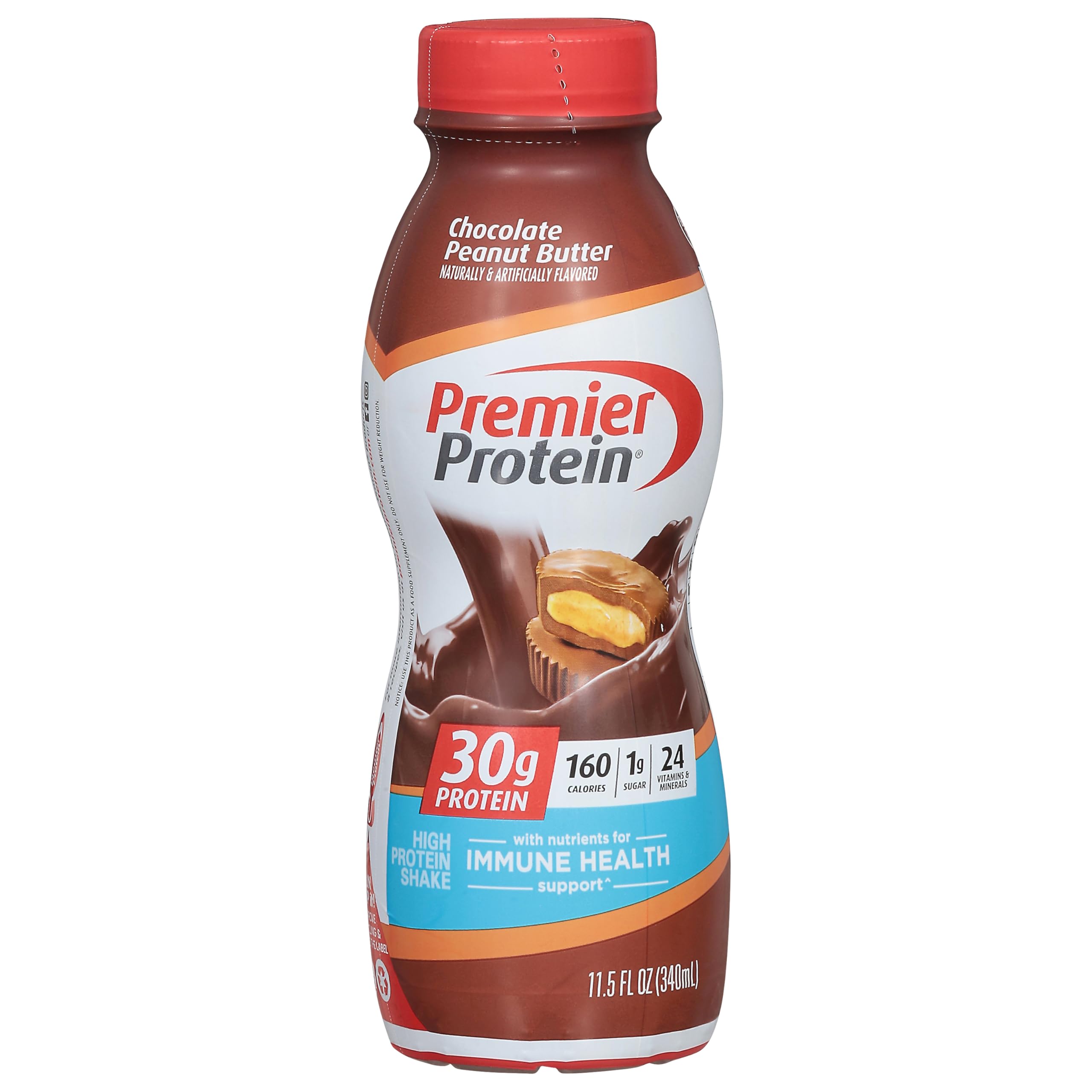 Premier Protein Shake - Chocolate Peanut Butter Flavor | 30g High Protein, Low Sugar (1g) | 24 Vitamins & Minerals for Immune Support | 11.5 Fl Oz Bottle | Perfect for Post-Workout Recovery, Meal Replacement & On-the-Go Nutrition
