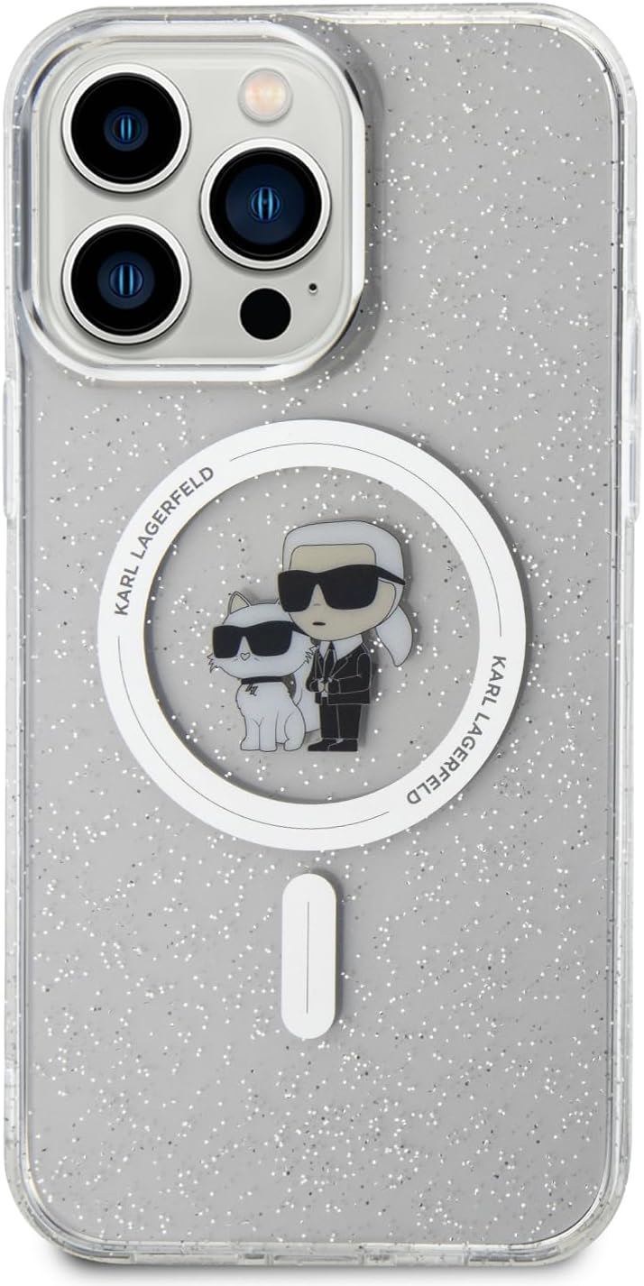 Karl Lagerfeld Glitter Karl & Choupette Hard Case with MagSafe for iPhone 15 Pro Max 6.7