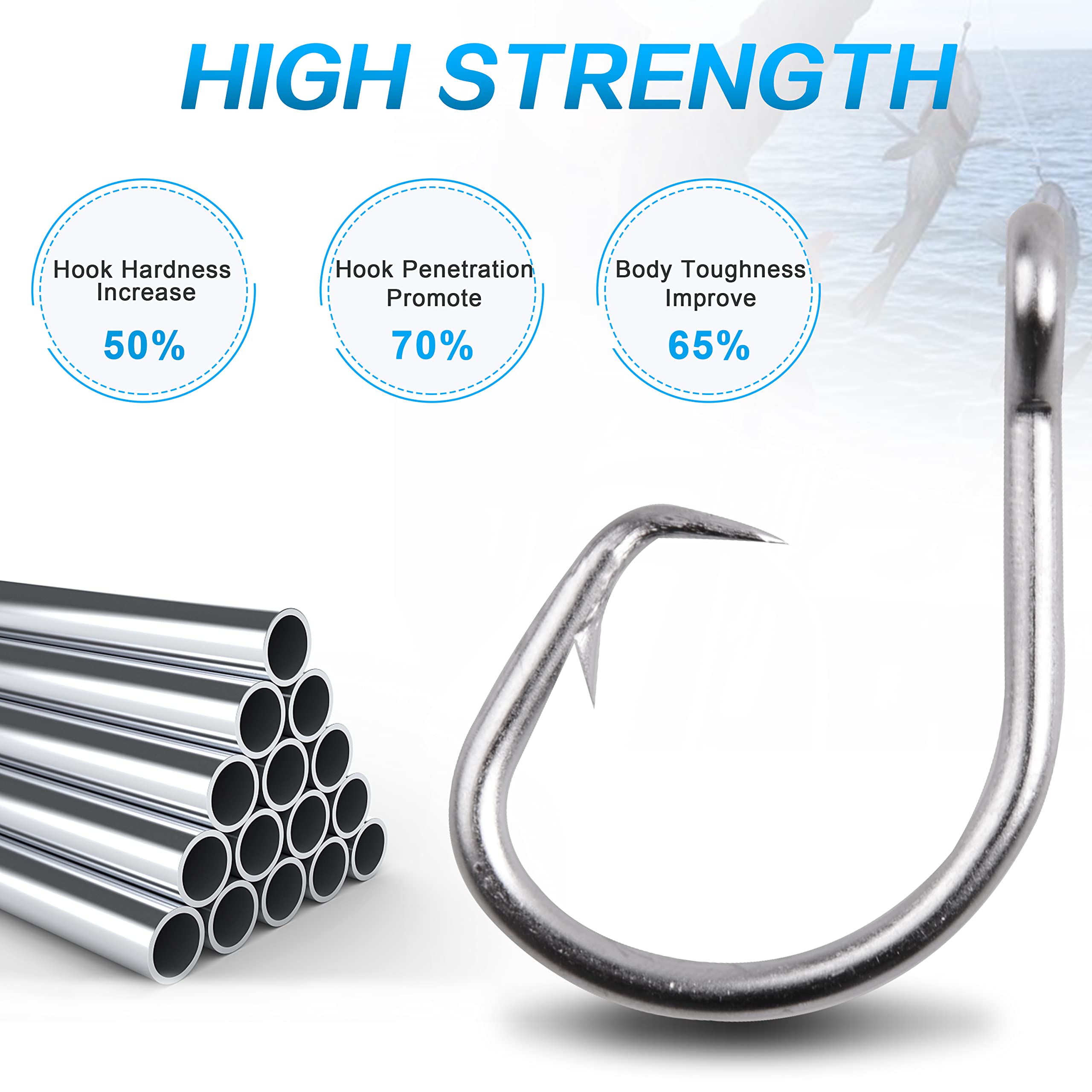 Premium Stainless Steel Tuna Circle Hooks - 2X Strong Short Shank Big Game Fishing Hooks for Catfish, Bass & Saltwater Fishing (Size 8/0-18/0) - Ideal for Deep Sea Fishing & Heavy Duty Angling