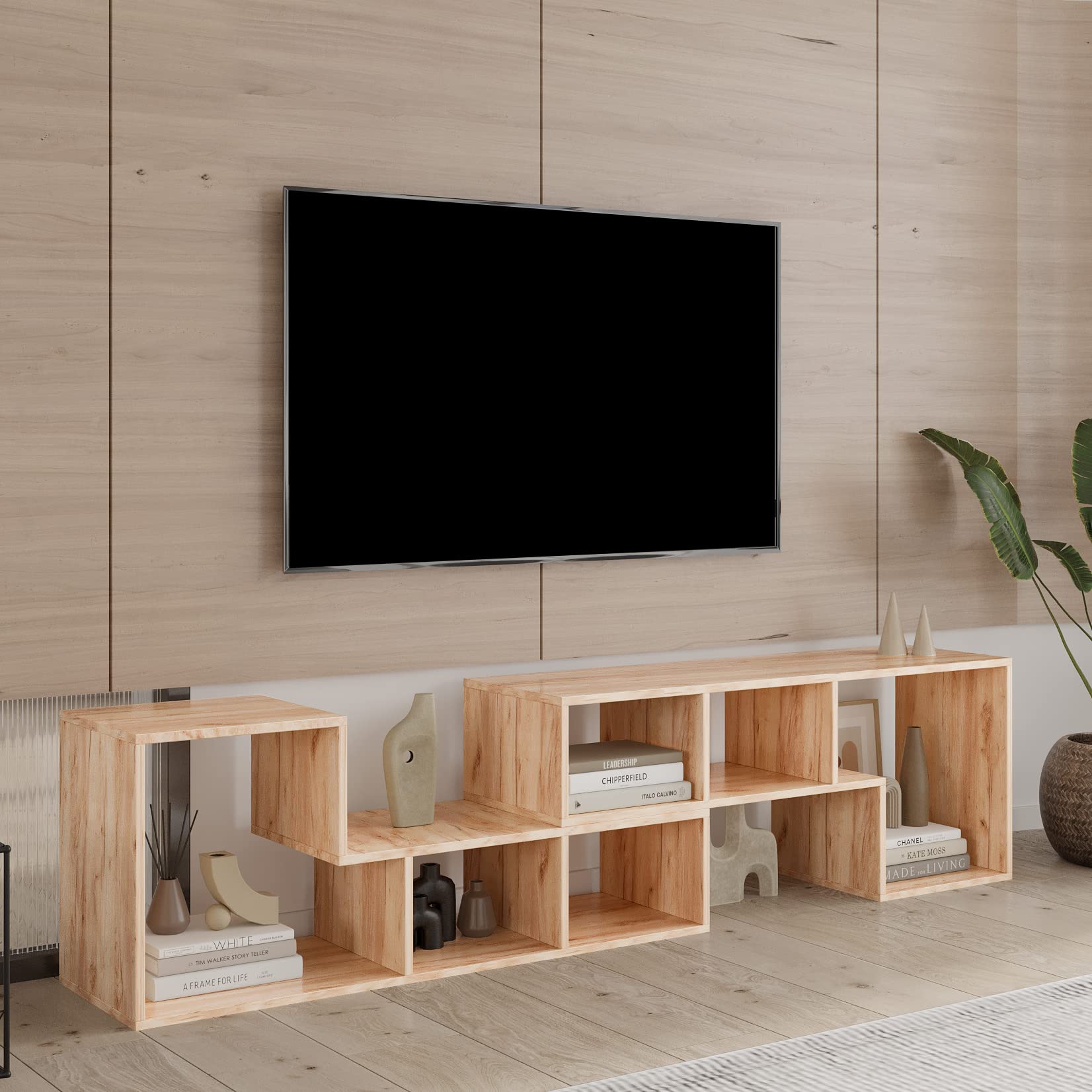 Modern L-Shaped Cube Bookshelf & TV Stand - 2-Tier Open Storage Shelf for CDs, Movies, Books - Space-Saving Entertainment Center for Living Room, Bedroom, Home Office - Perfect for Small Spaces & Media Organization