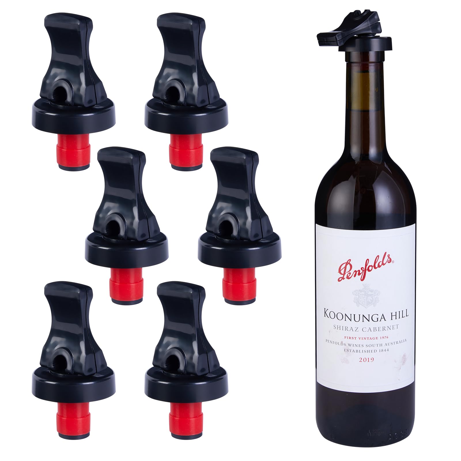 6-Pack Plastic Vacuum Wine Stoppers with Airtight Seal - Wine Bottle Sealer Set to Keep Wine Fresh - Perfect for Red, White & Sparkling Wine Preservation at Home, Parties & Restaurants