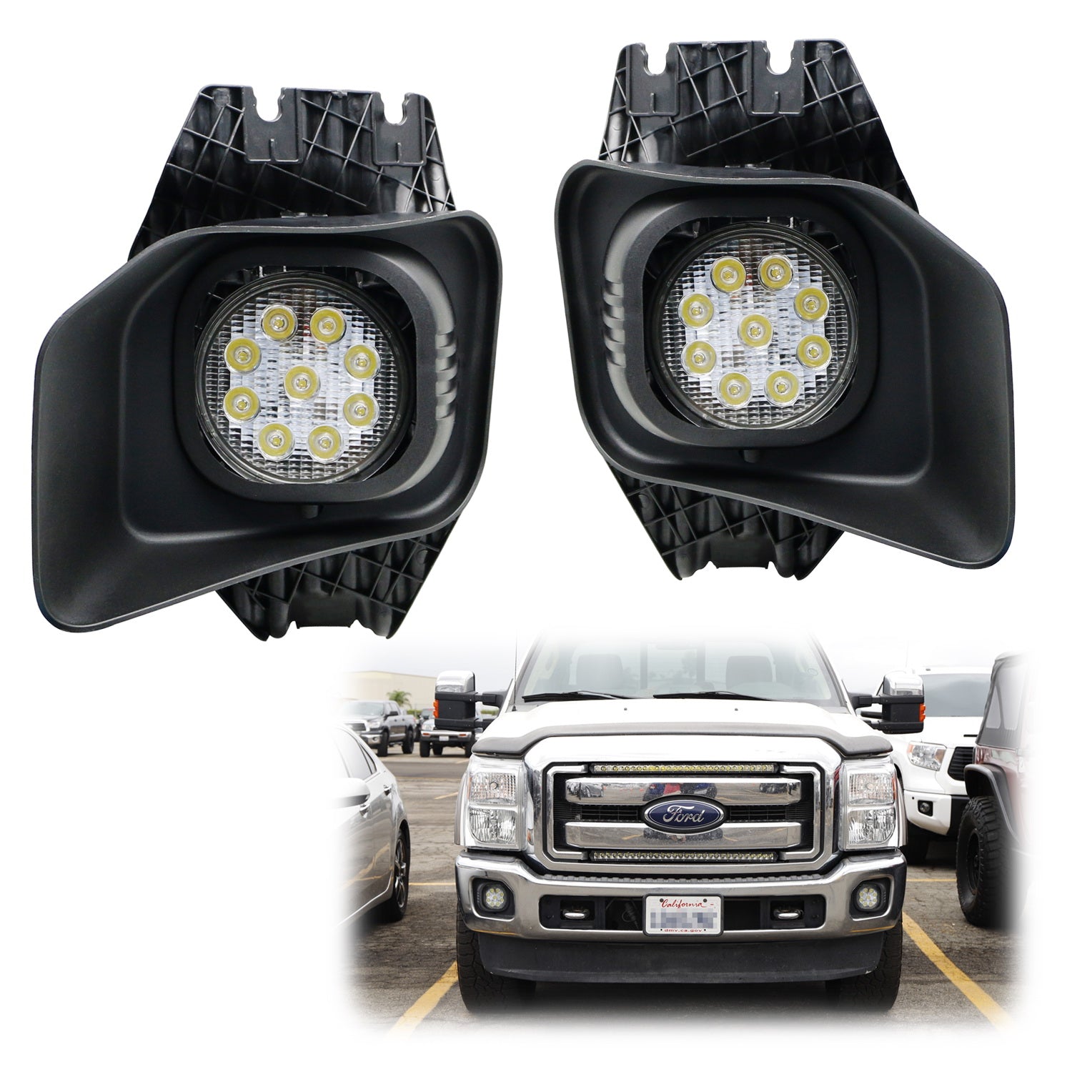 27W LED Fog Light & Driving Light Kit with Bezels, Brackets & Wiring - Compatible with Ford F250 F350 F450 (2011-2016) - Enhanced Visibility for Off-Roading, Night Driving & Bad Weather Conditions