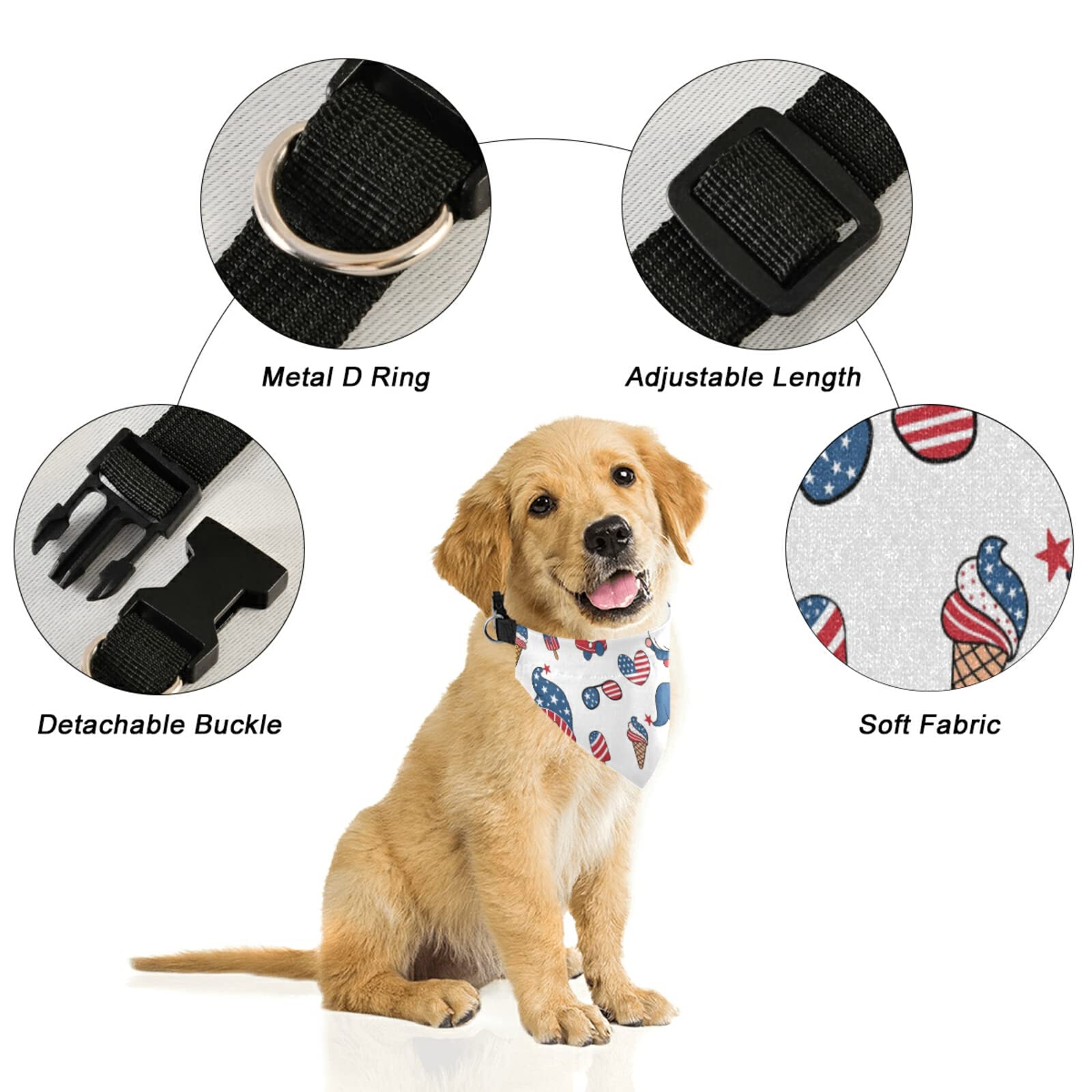 4th of July Patriotic Pet Bandanas - USA Flag Themed Adjustable Dog & Cat Bibs, Washable Breathable Pet Handkerchiefs for Independence Day Celebrations - Perfect for July 4th Parades, Backyard BBQs & Patriotic Photo Shoots