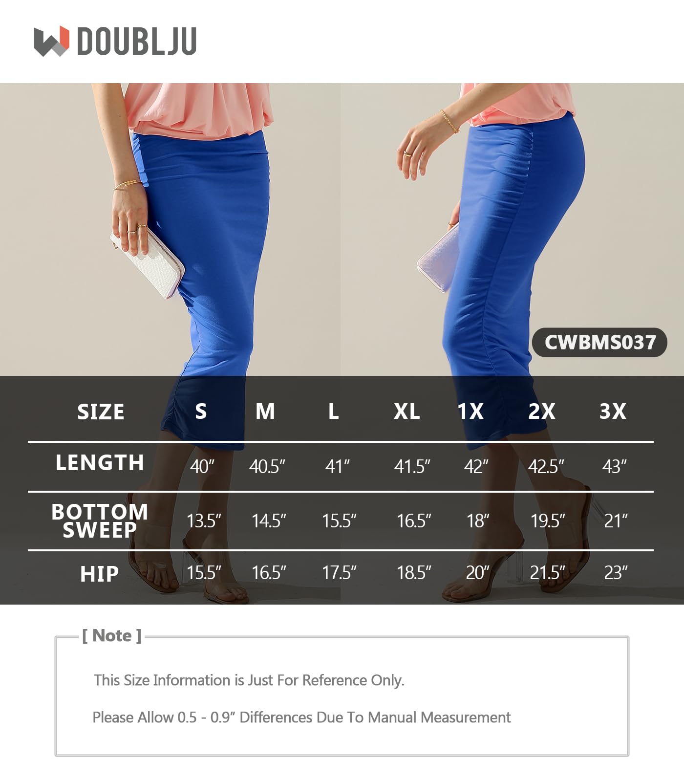 DOUBLJU Women's Slim Fit Ruched Pencil Skirt - High Waisted Elastic Band Bodycon Shirring Skirt for Plus Size, Maxi Length - Perfect for Office Wear, Date Night & Formal Occasions