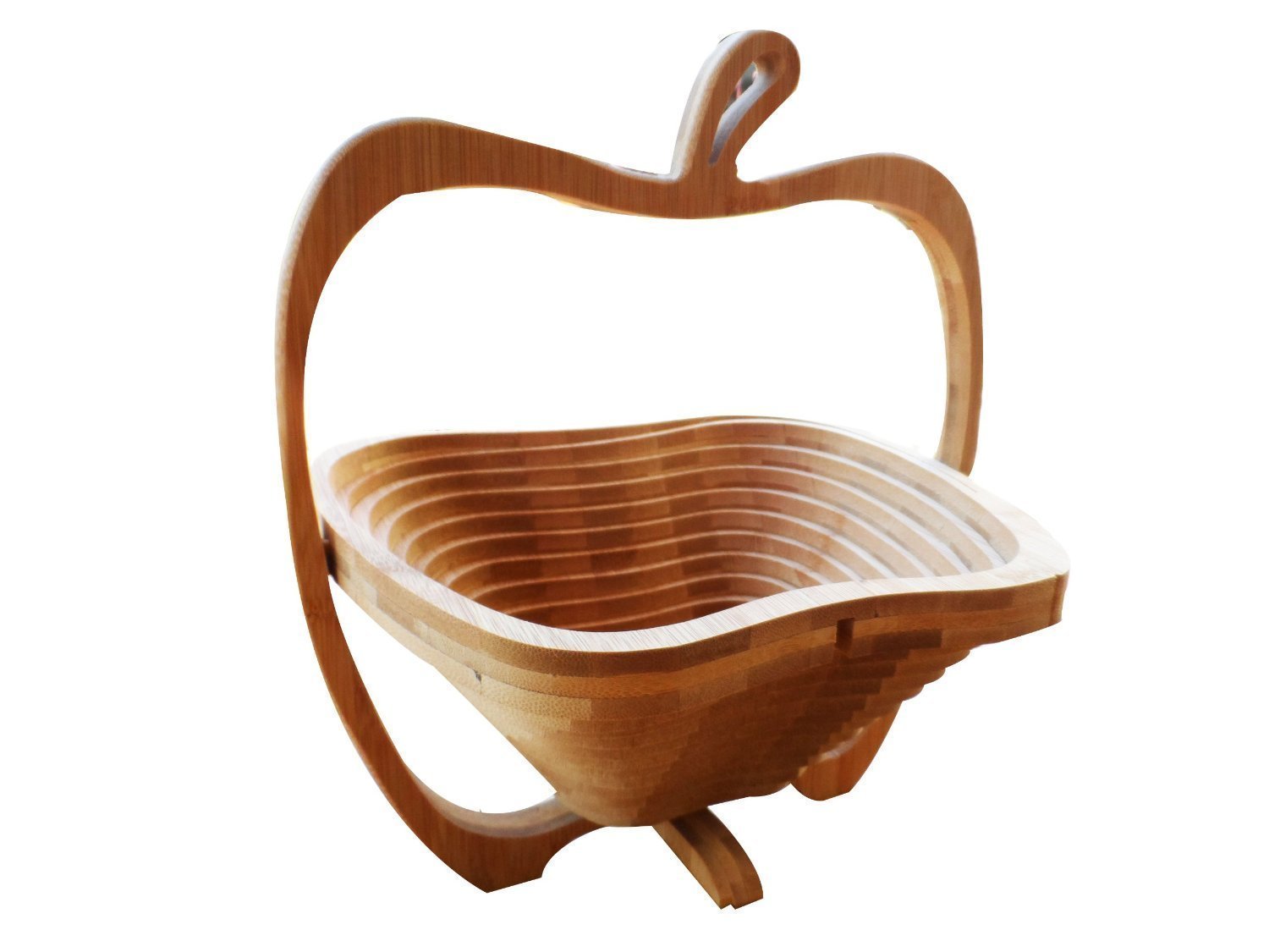 Foldable Wooden Fruit Basket - Collapsible Apple Shaped Basket for Fruits & Vegetables | Perfect for Kitchen Countertop, Dining Table & Picnic Storage