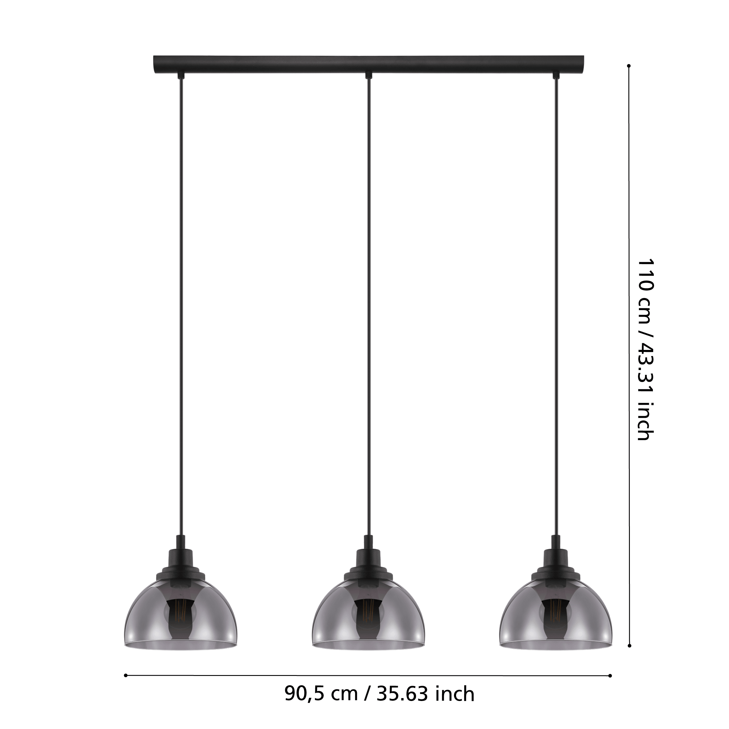 Eglo Beleser 3-Light Modern Ceiling Pendant with Smoked Black Glass Shade - Perfect for Dining Room, Kitchen Island, and Entryway Lighting
