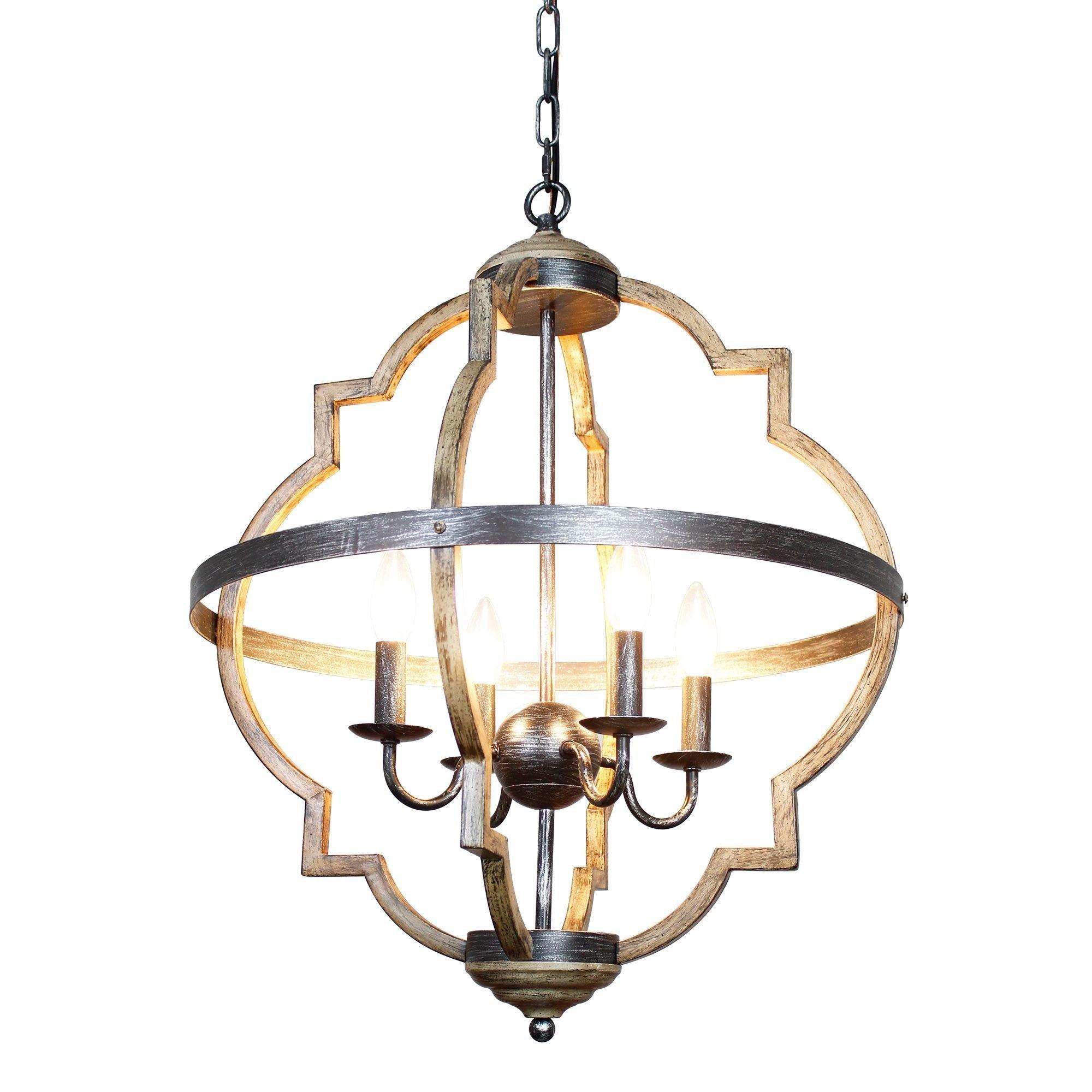 Bennington 4-Light Brown Wood Chandelier - Rustic Farmhouse Ceiling Light Fixture for Dining Room, Living Room & Bedroom