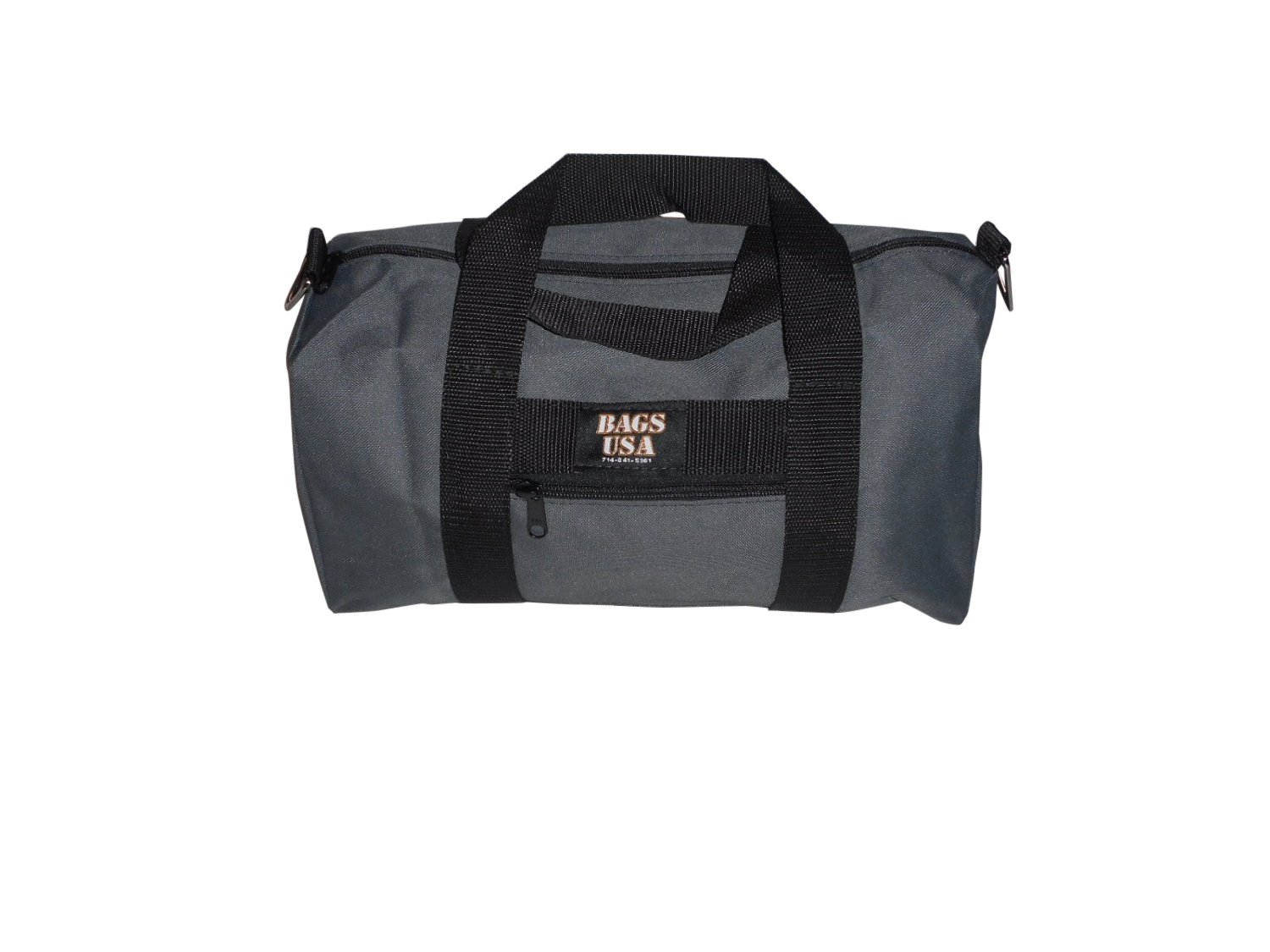 Small Canvas Duffle Bag with Front Pocket - Lightweight Gym Bag for Travel & Workout - Made in USA (Gray) - Perfect for Sports, Gym, Travel & Everyday Use