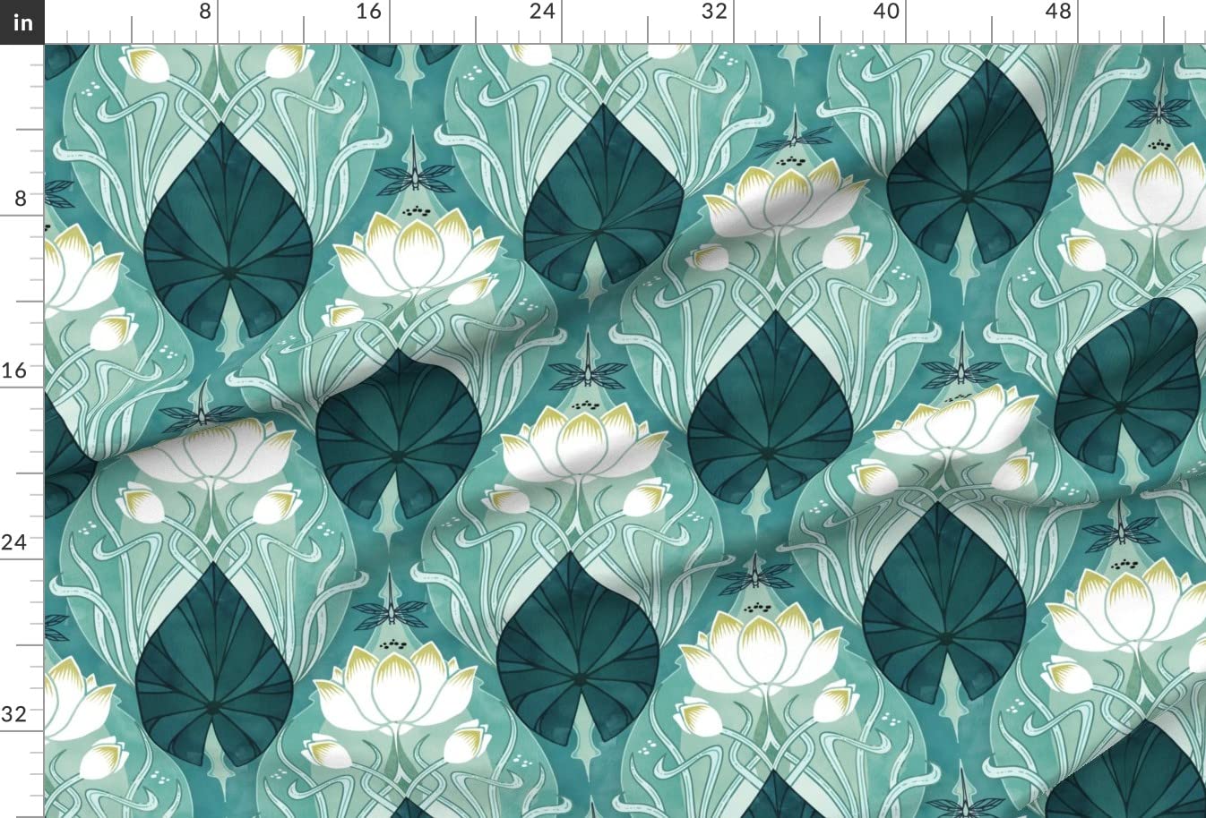 Nouveau Art Dragonfly Watercolor Printed Minky Fabric by The Yard - Teal Aqua Romantic Floral Design for Sewing, Baby Blankets, Quilt Backing & Plush Toys - Soft & Durable Spoonflower Fabric for DIY Crafts, Home Decor & Nursery Projects