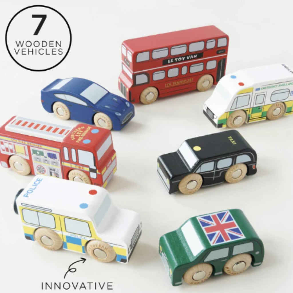 Le Toy Van London Car Set - Wooden Toy Cars for Kids, Perfect for Pretend Play & Imaginative Playtime | Great Gift for Toddlers & Preschoolers