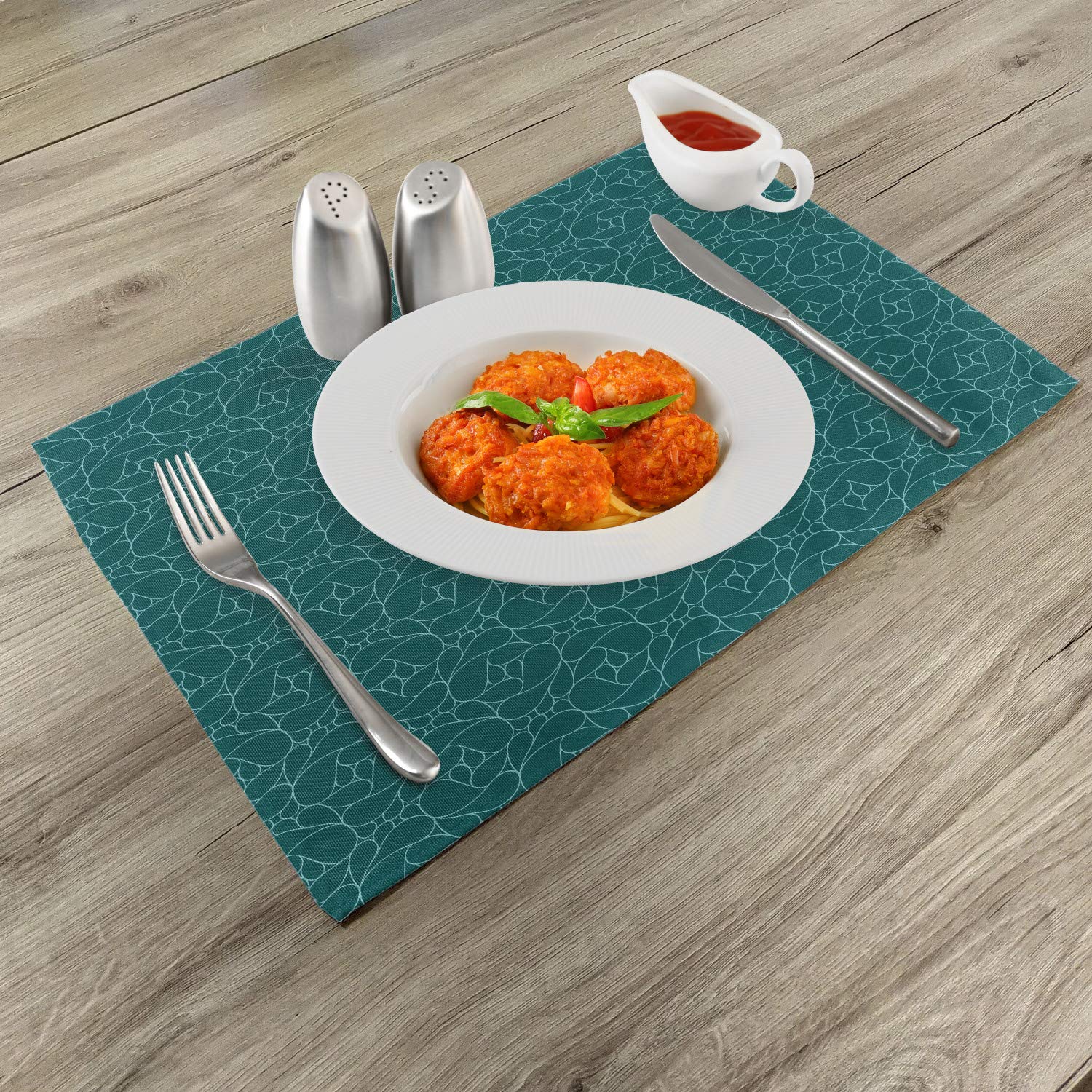 Ambesonne Modern Abstract Line Art Place Mats Set of 4 - Water Drop Pattern Washable Fabric Dining Table Mats for Kitchen & Dining Room Decor in Teal Turquoise - Perfect for Dinner Parties, Holiday Gatherings & Everyday Meals