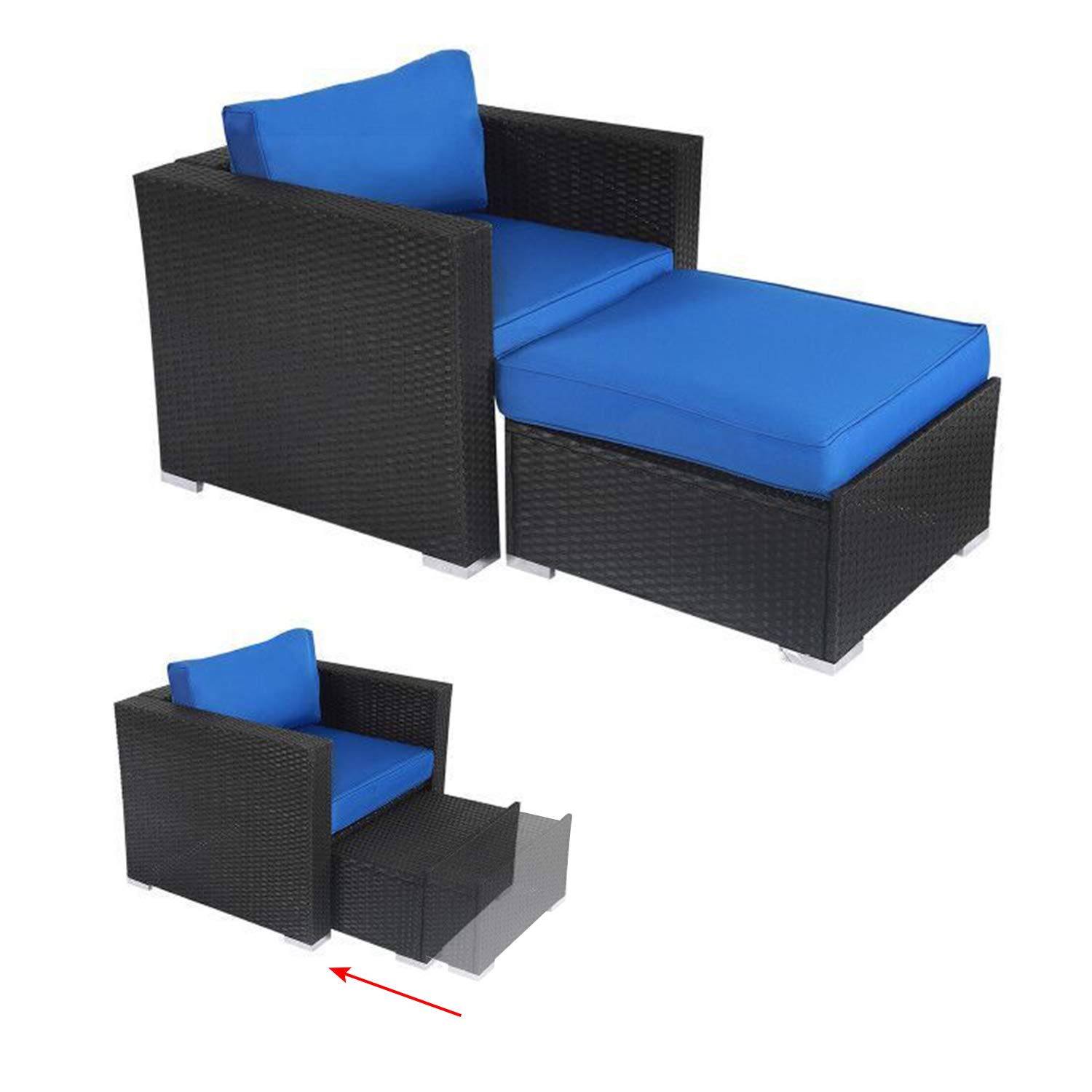 Kinbor Patio Sectional Sofa Set with Ottoman - Outdoor Wicker Conversation Furniture for Garden, Balcony, Porch & Indoor Use | Perfect for Relaxing, Entertaining & Lounging